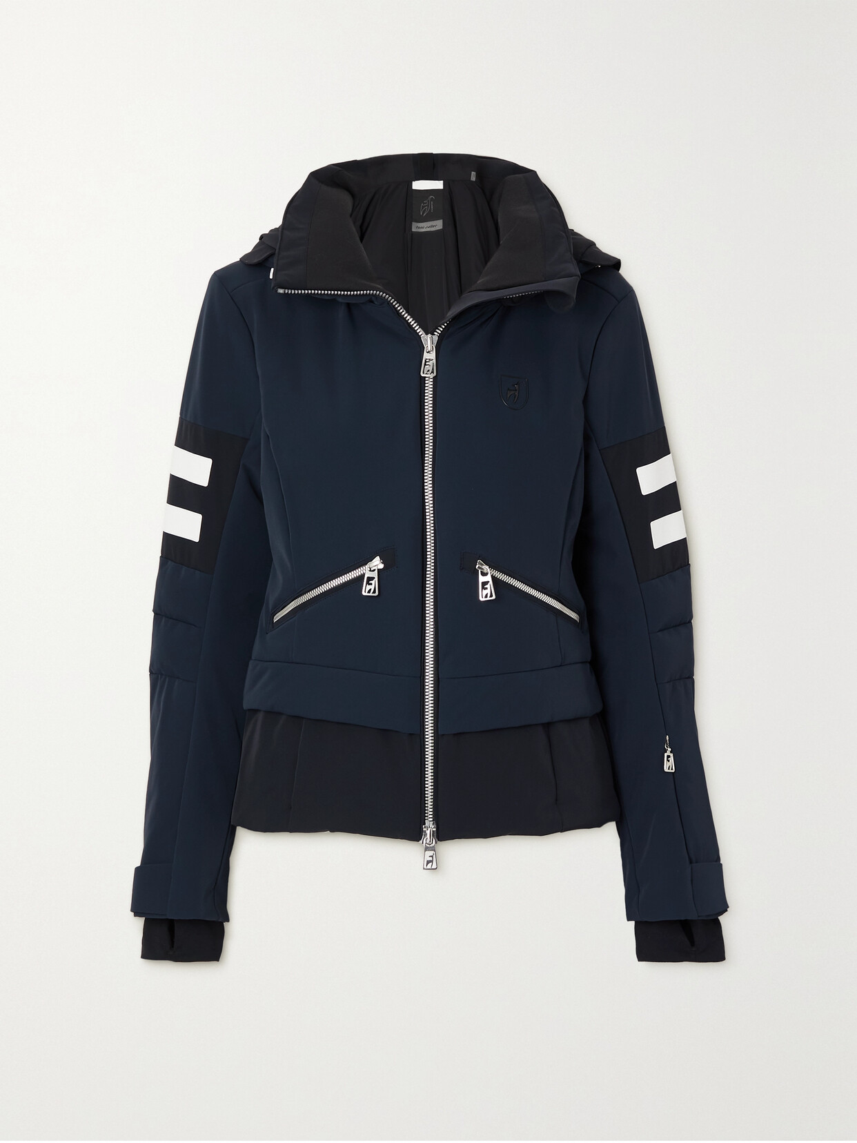 Shop Toni Sailer Malou Paneled Striped Hooded Ski Jacket In Blue