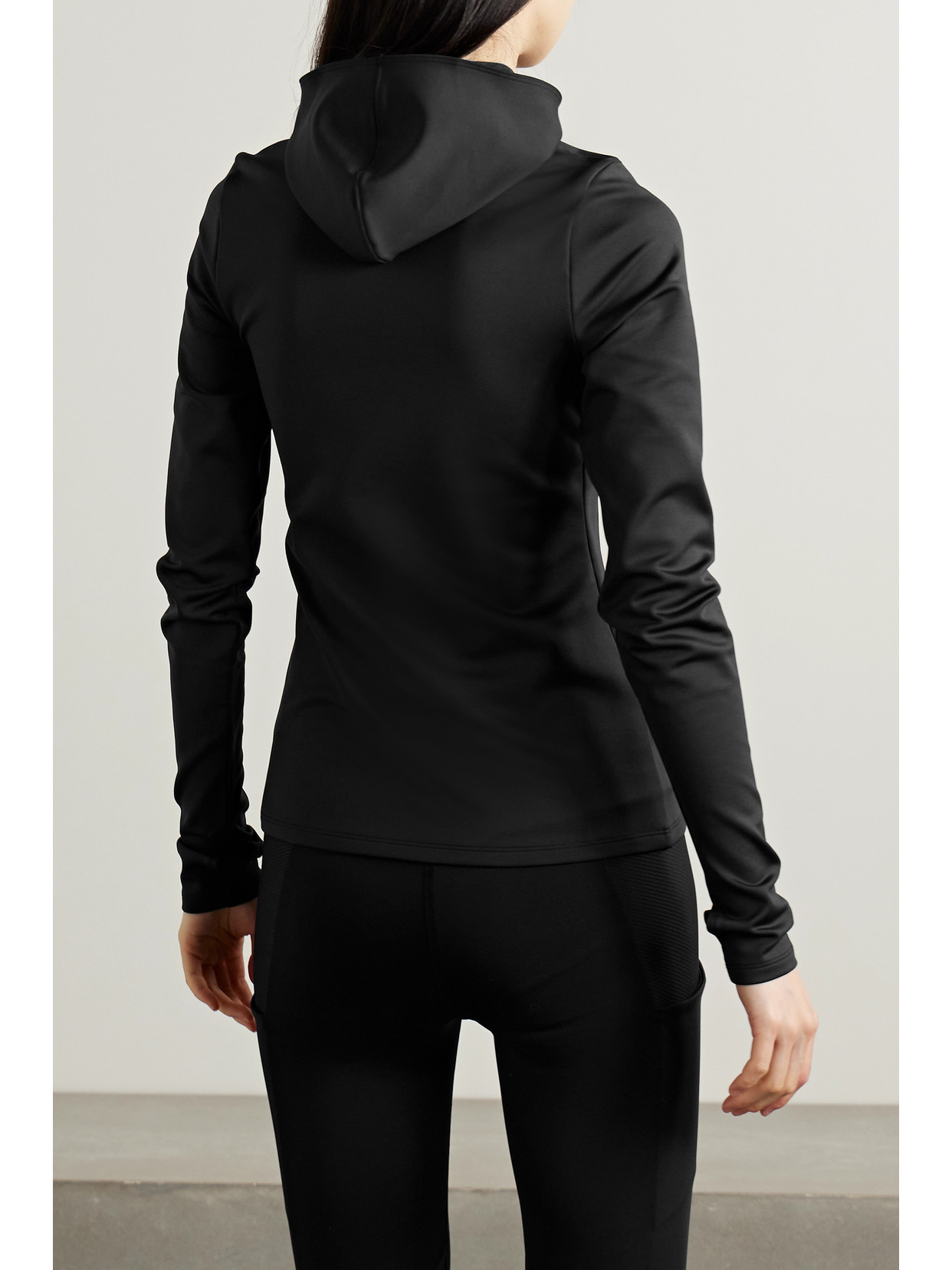 Alo Yoga Airlift Hooded Stretch-jersey Sweatshirt In Black