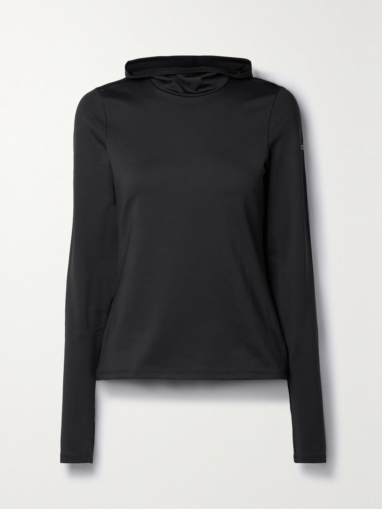 Shop Alo Yoga Airlift Hooded Stretch-jersey Sweatshirt In Black