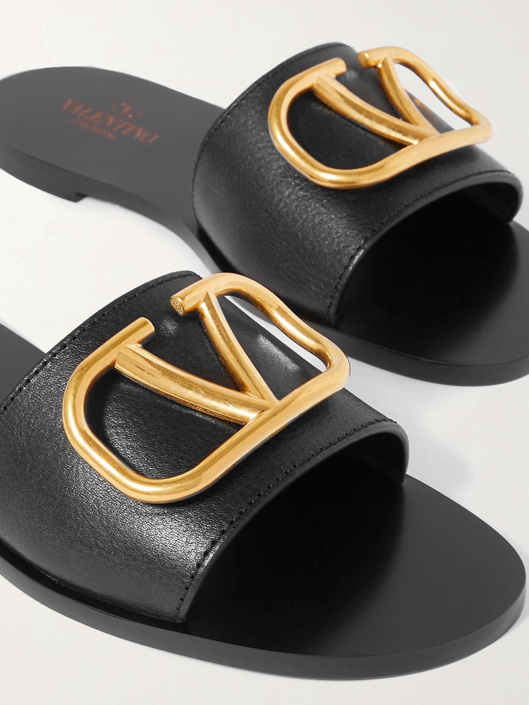 VALENTINO GARAVANI Valentino Garavani VLOGO textured-leather slides