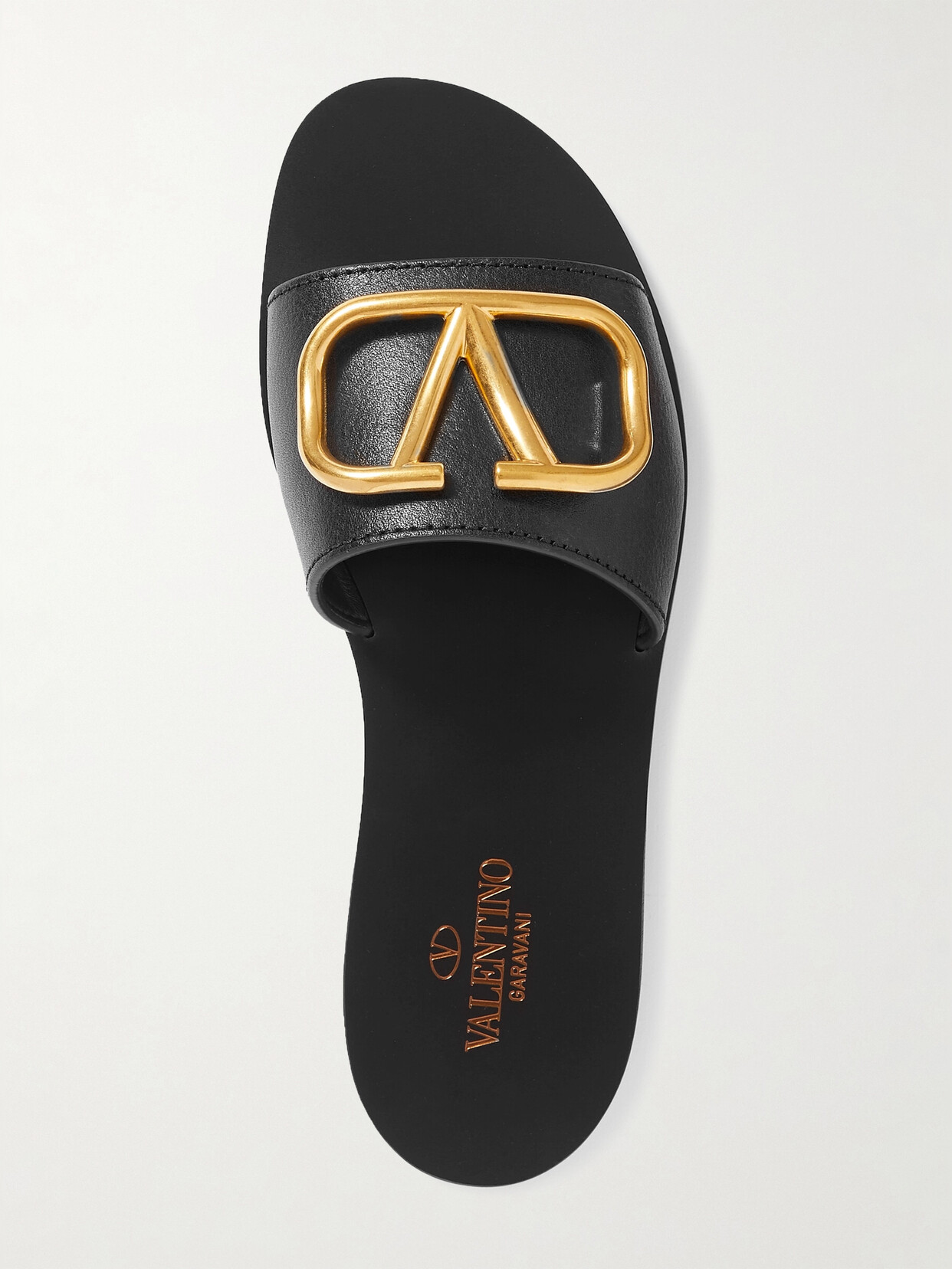 Valentino Garavani Vlogo Textured-leather Slides In Black