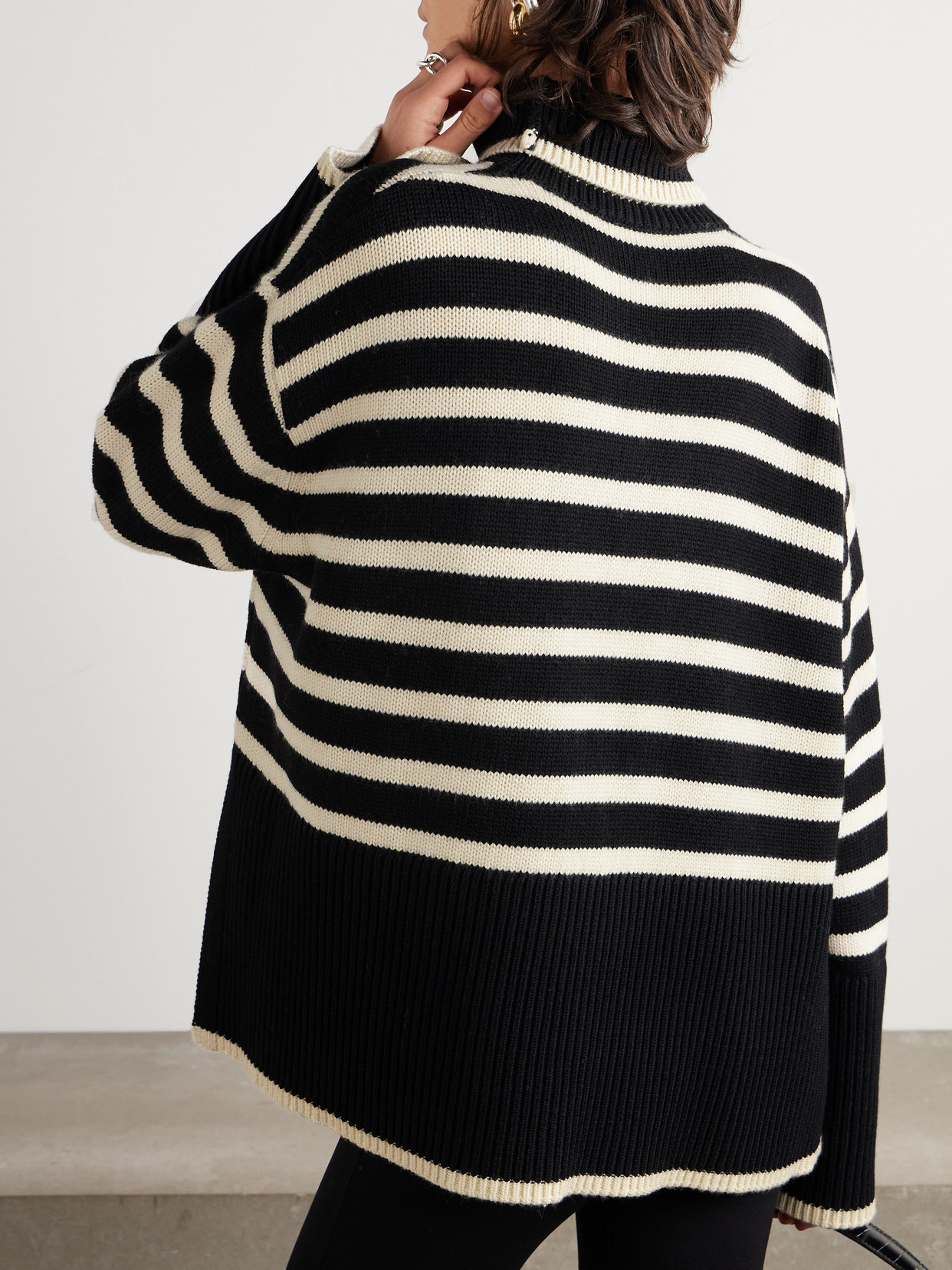 Shop Totême Striped Wool-blend Turtleneck Sweater In Black