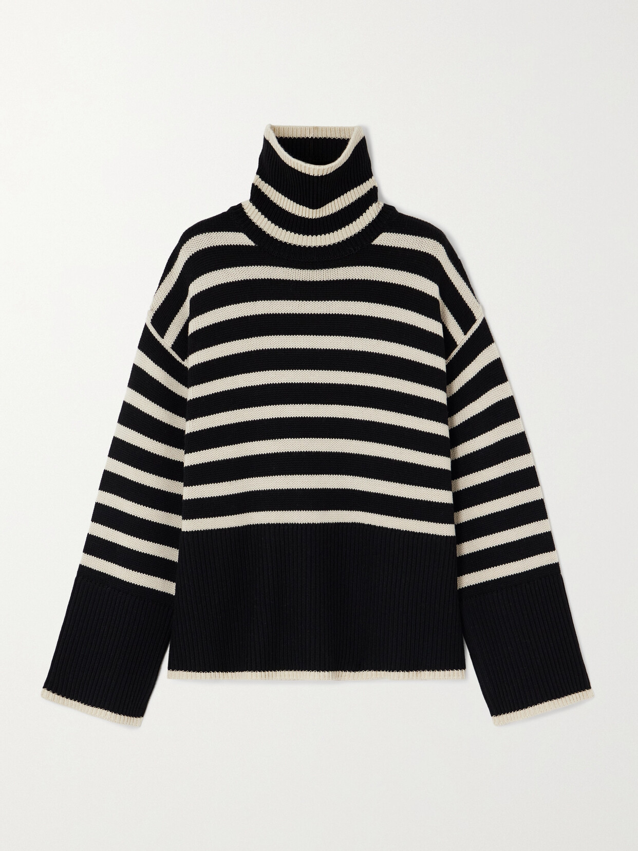 Shop Totême Striped Wool-blend Turtleneck Sweater In Black