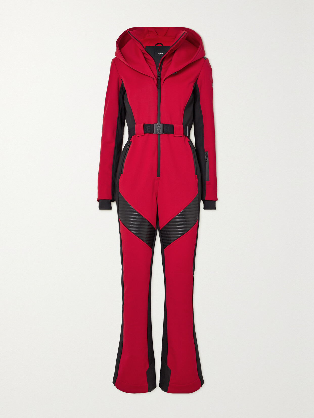 Mackage Elle-z Belted Hooded Faux Leather-trimmed Ski Suit In Red