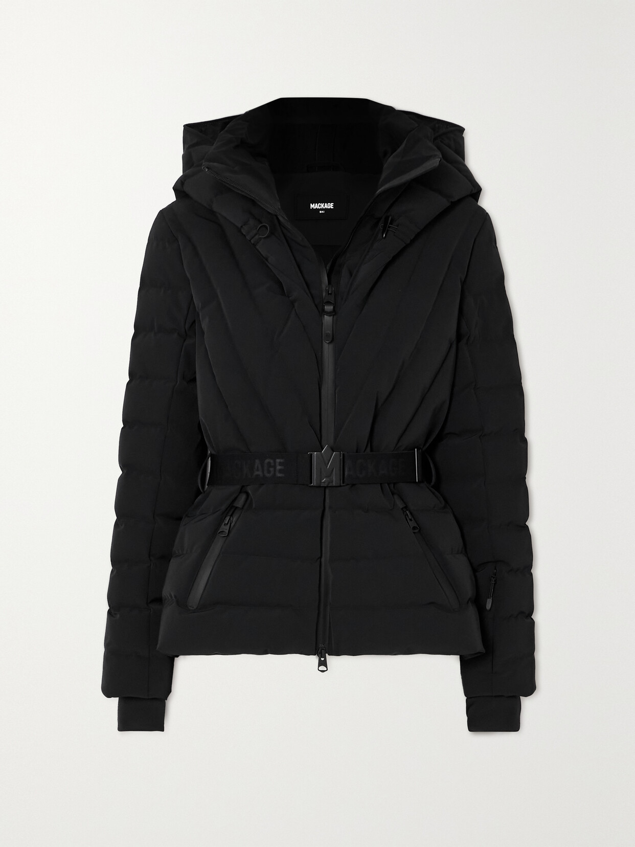 Mackage + Net Sustain Elita Hooded Belted Quilted Down Ski Jacket In Black