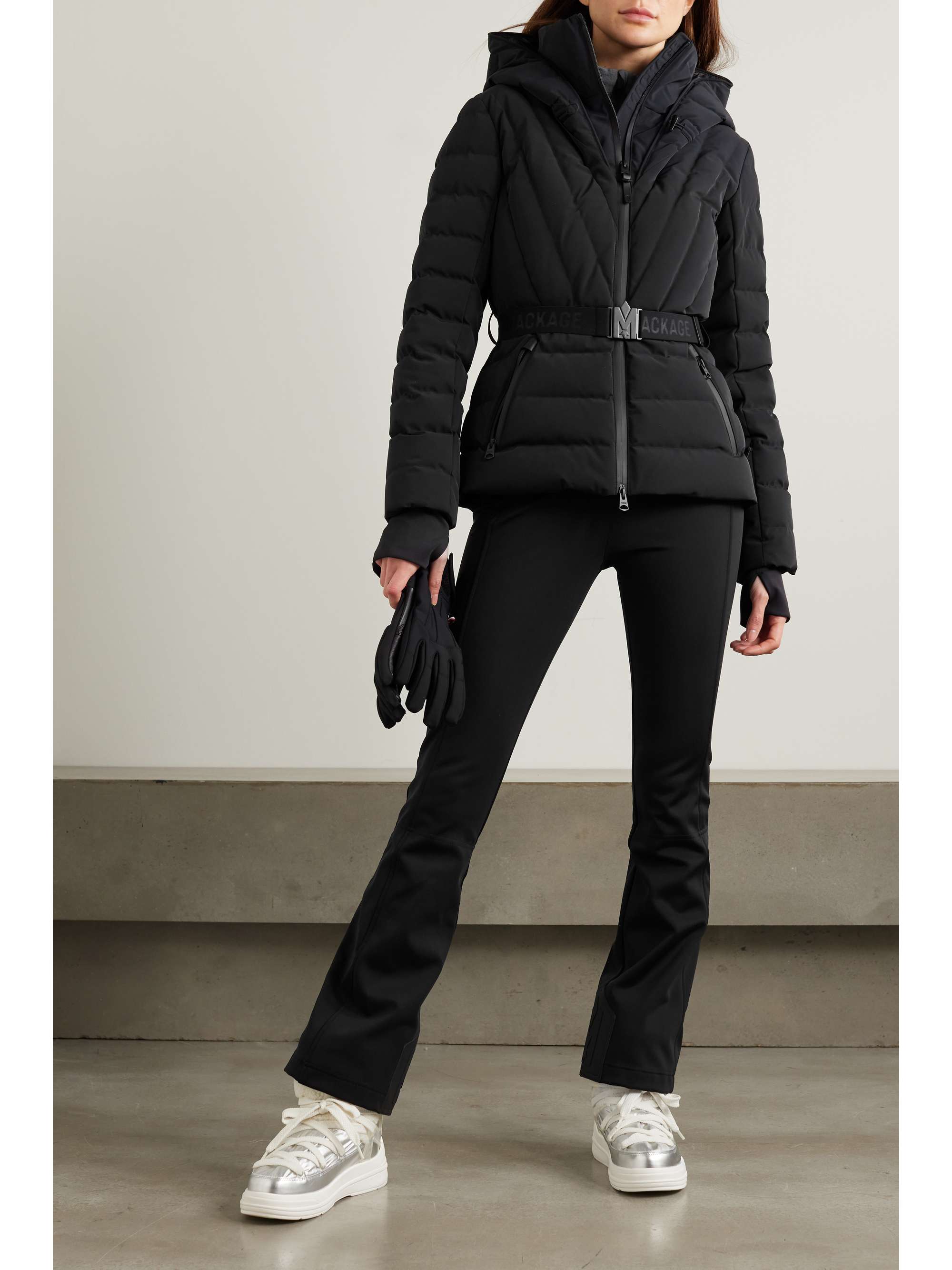 JETSET Starred belted appliquéd flared ski pants