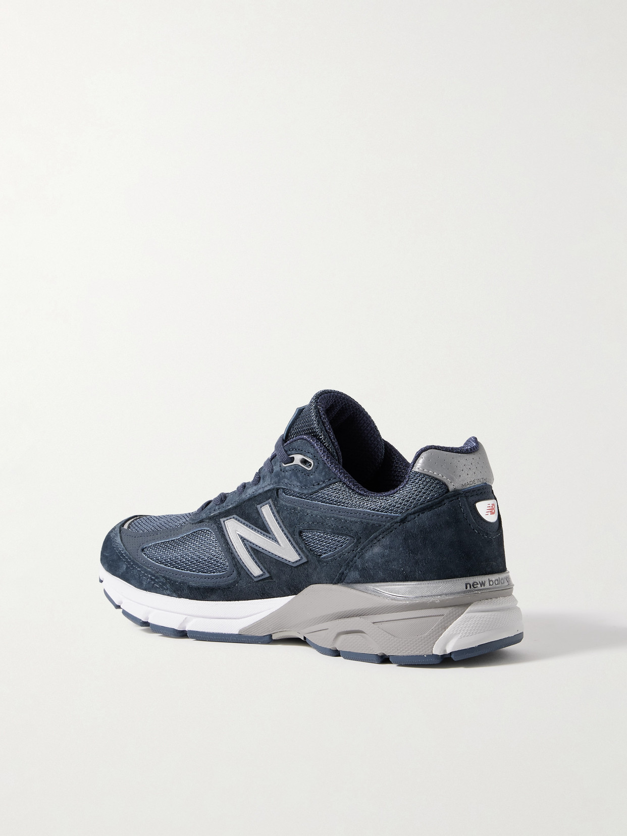 Shop New Balance 990v4 Leather-trimmed Suede And Mesh Sneakers In Blue