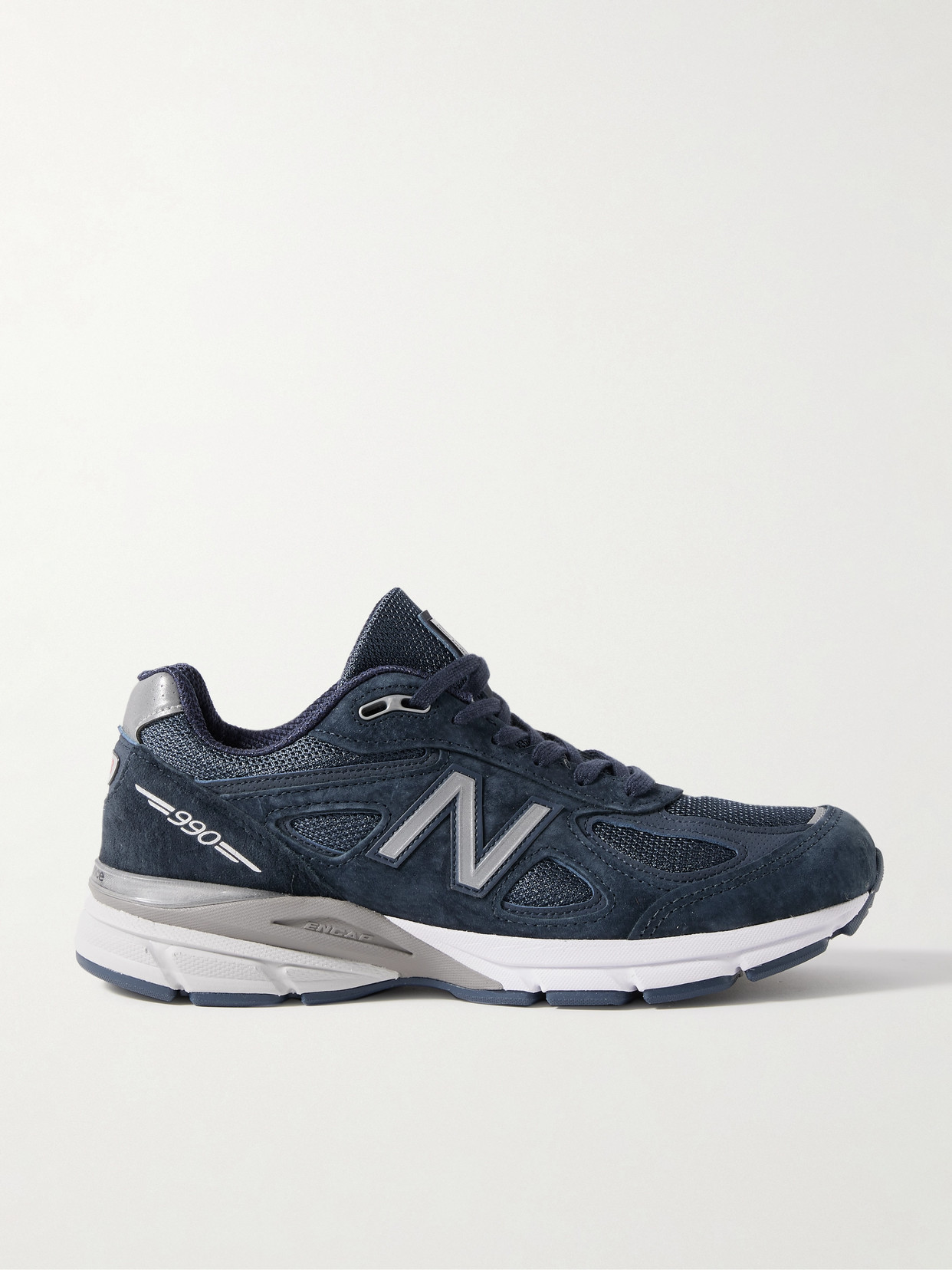 New Balance 990v4 Leather-trimmed Suede And Mesh Sneakers In Blue