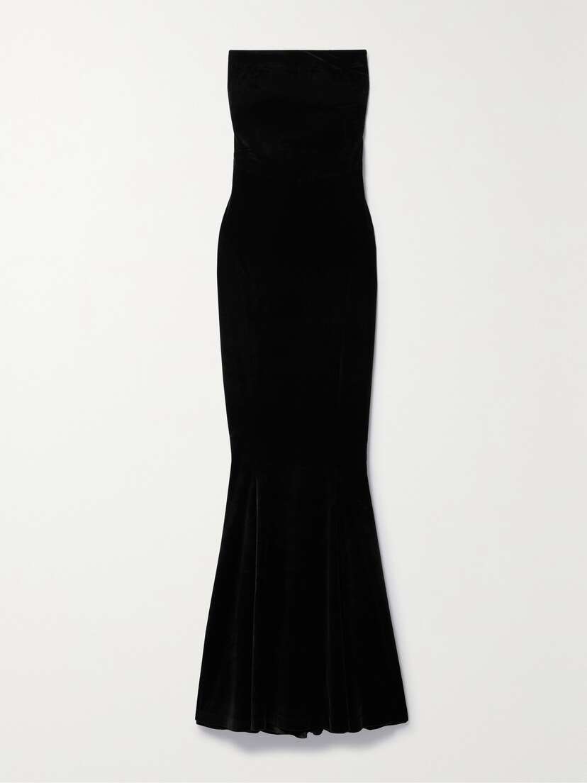 Norma Kamali Strapless Velvet Maxi Dress