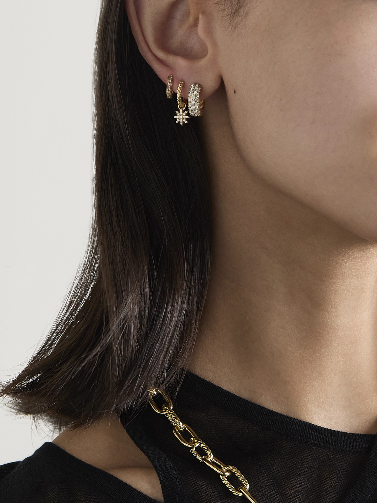 David Yurman Petite Starburst 18-karat Gold Diamond Hoop Earrings In Gold