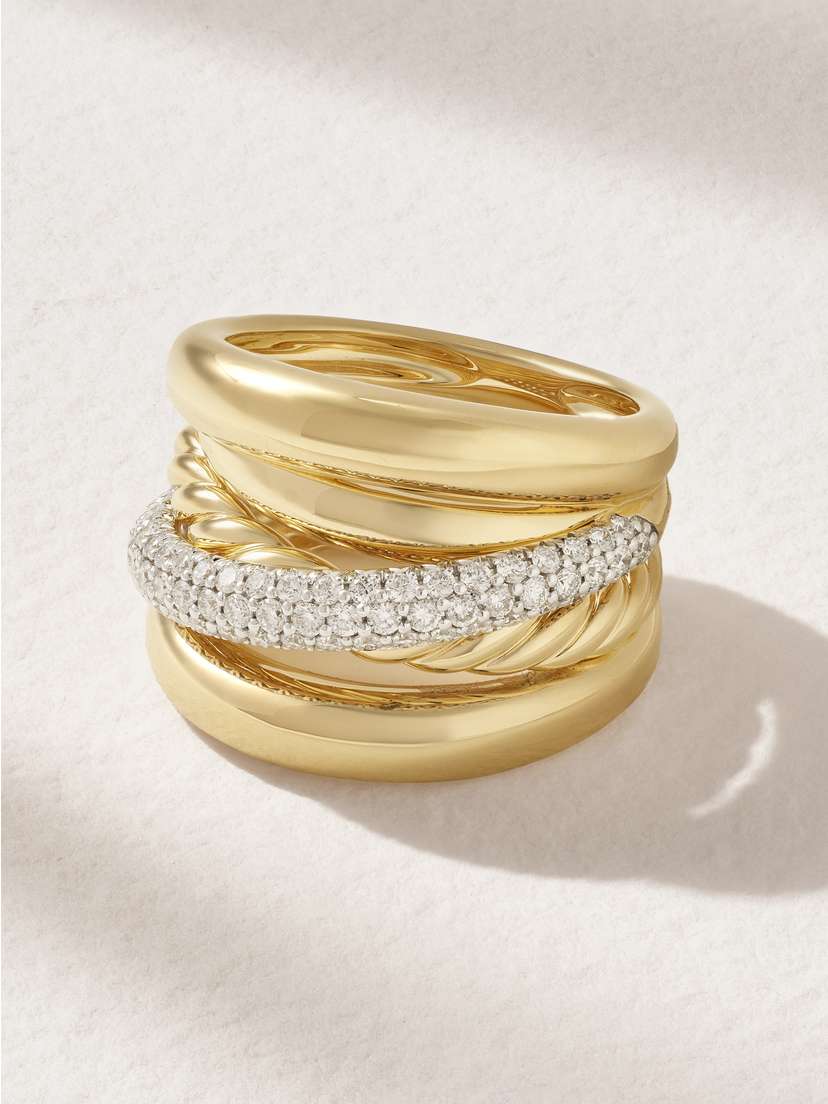 David Yurman Crossover Set Of Five 18-karat Gold Diamond Rings