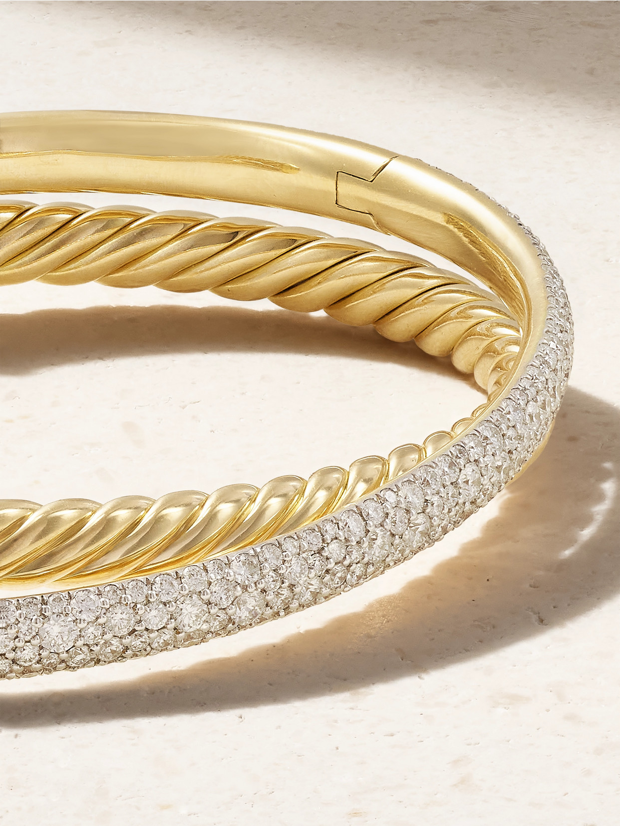 Shop David Yurman Crossover® Two Row 18-karat Yellow And White Gold Diamond Cuff