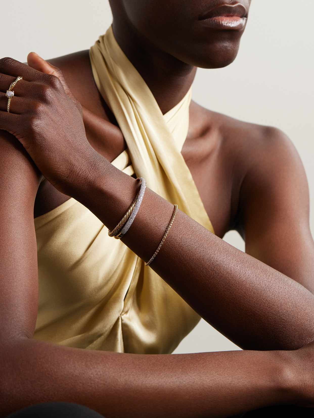 David Yurman Women's Pavé Crossover Two Row Cuff Bracelet In 18k Yellow Gold In Gold