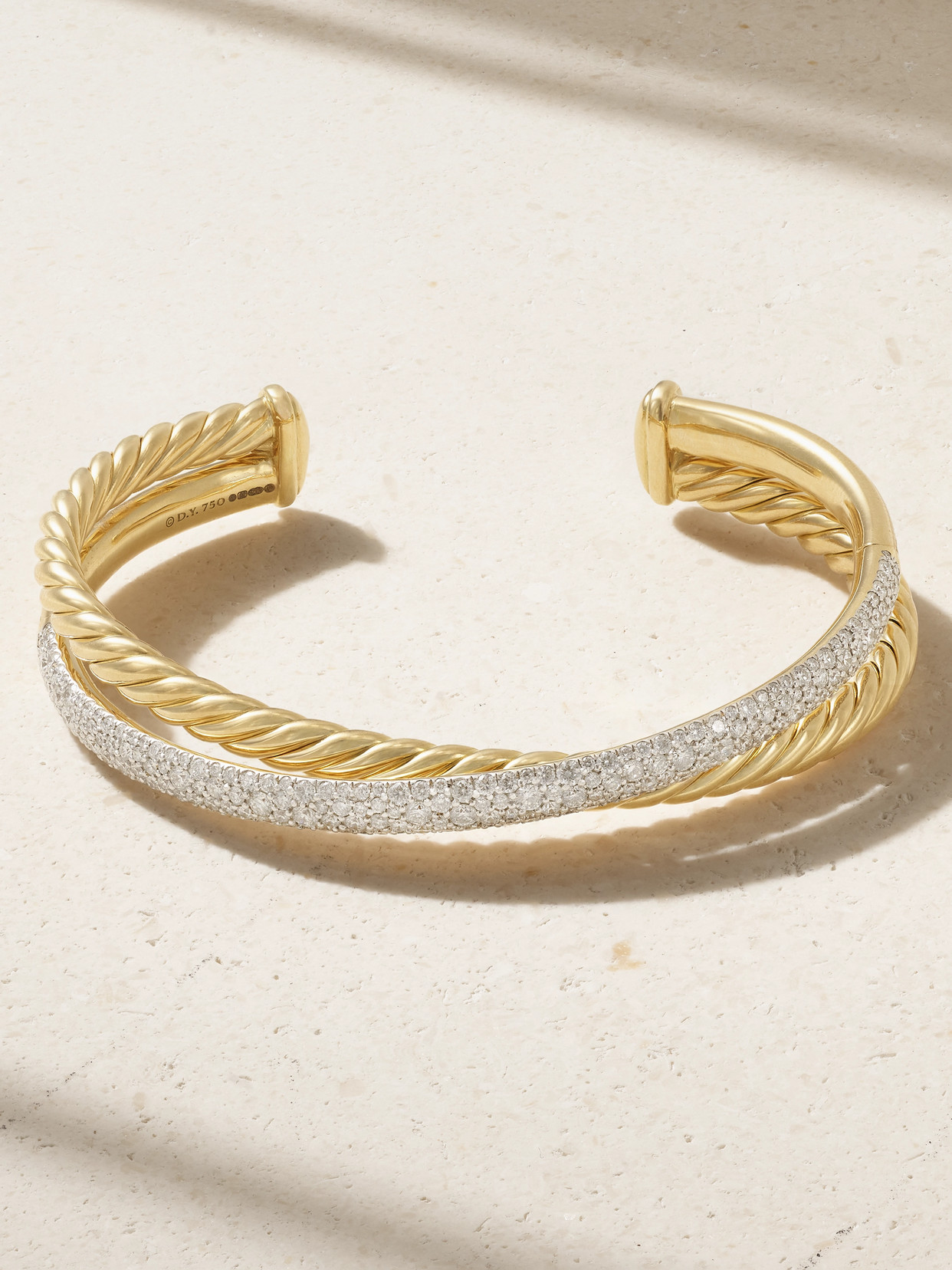 Shop David Yurman Crossover® Two Row 18-karat Yellow And White Gold Diamond Cuff