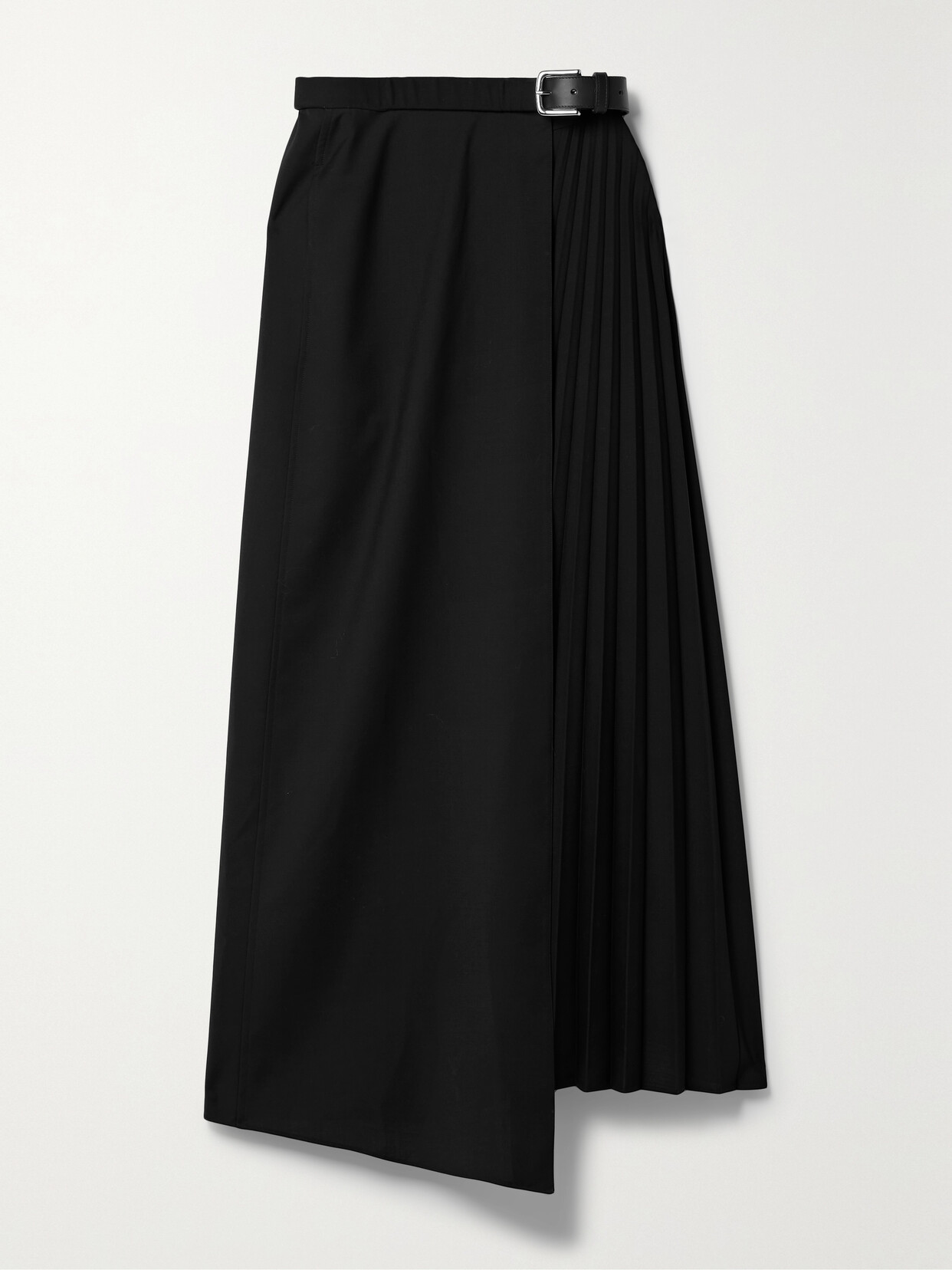 Tibi - Belted Pleated Woven Maxi Wrap Skirt - Black