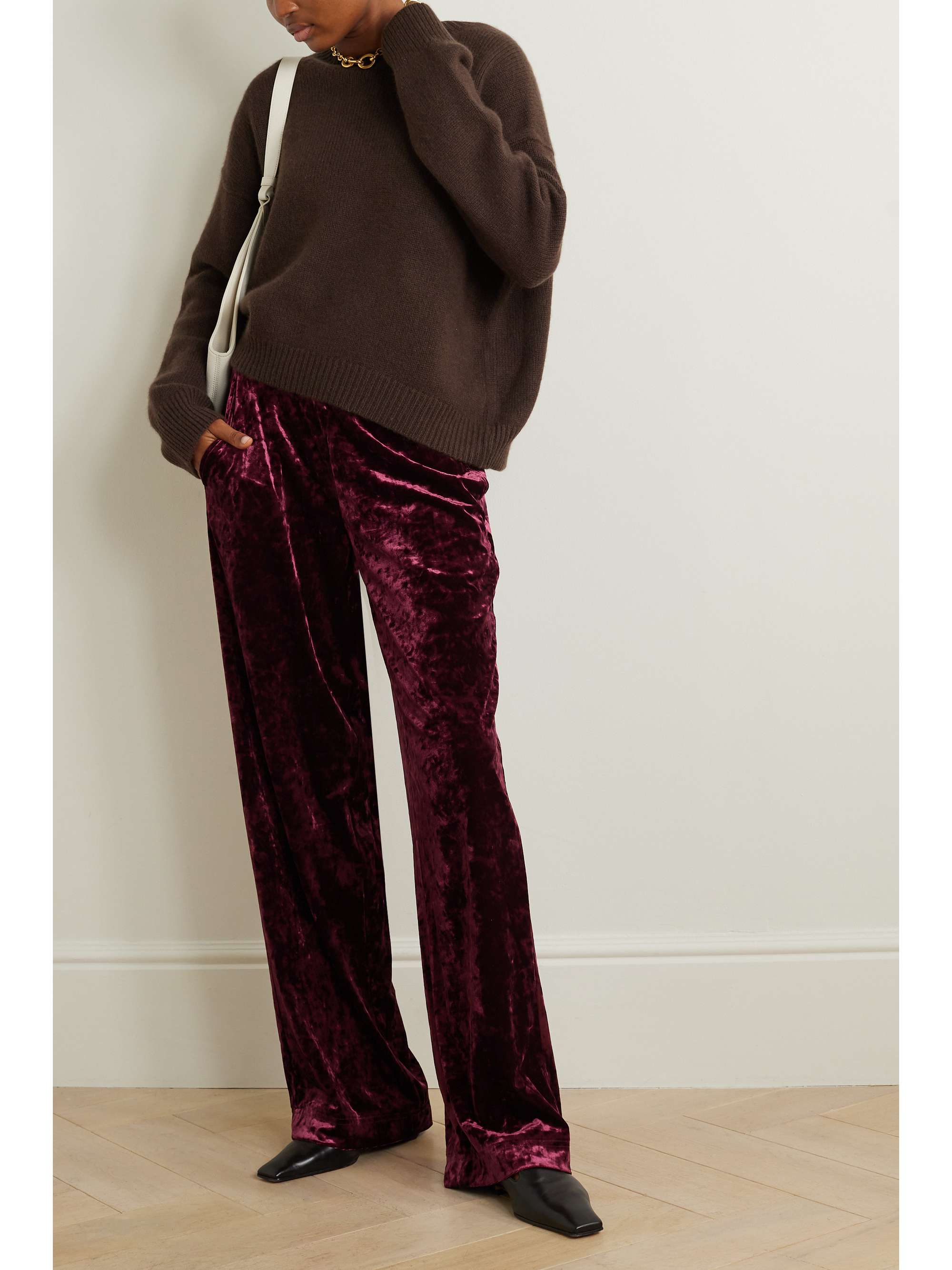 TIBI Crushed stretch-velvet straight-leg pants