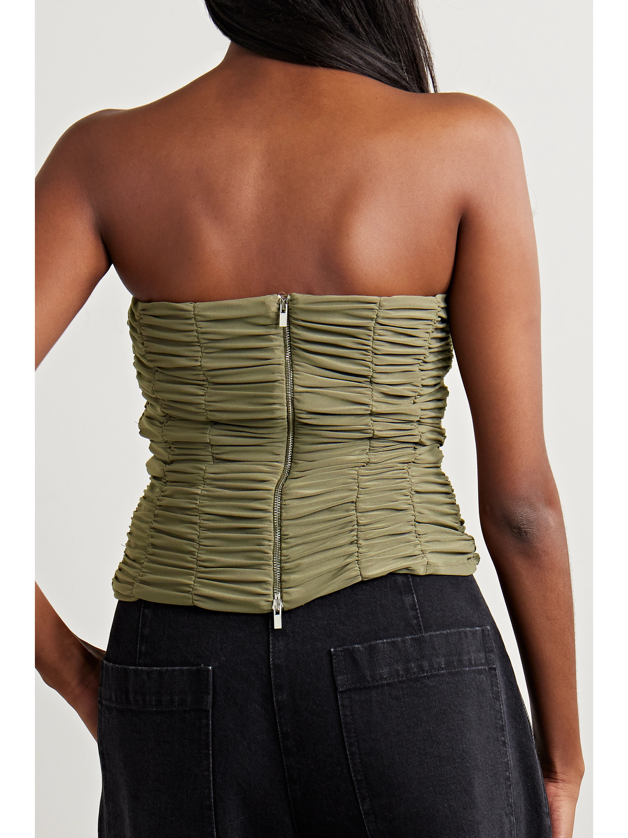 Tibi Convertible Off-the-shoulder Ruched Jersey Top In Green