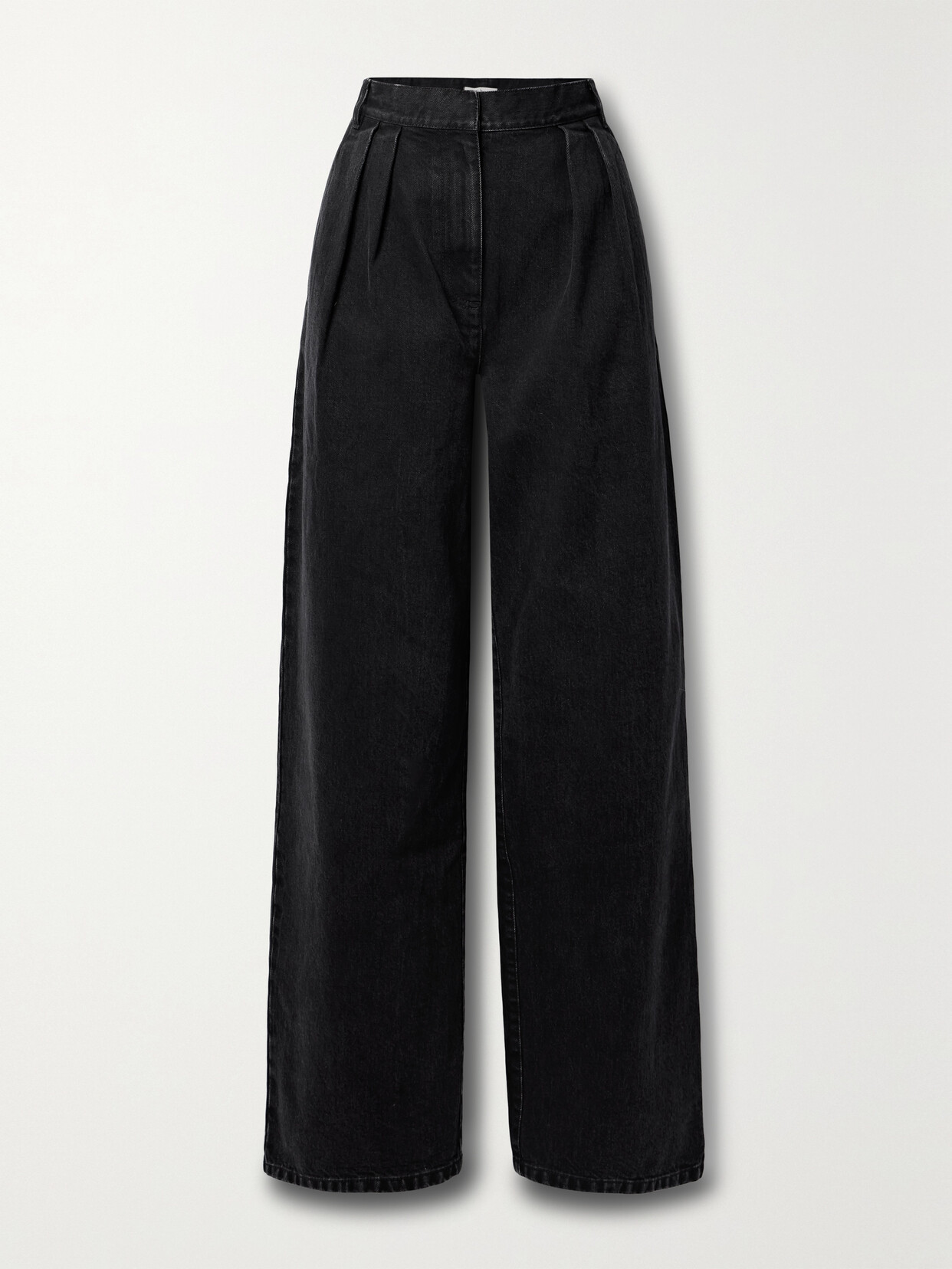 Tibi Stella Pleated Low-rise Wide-leg Jeans In Black