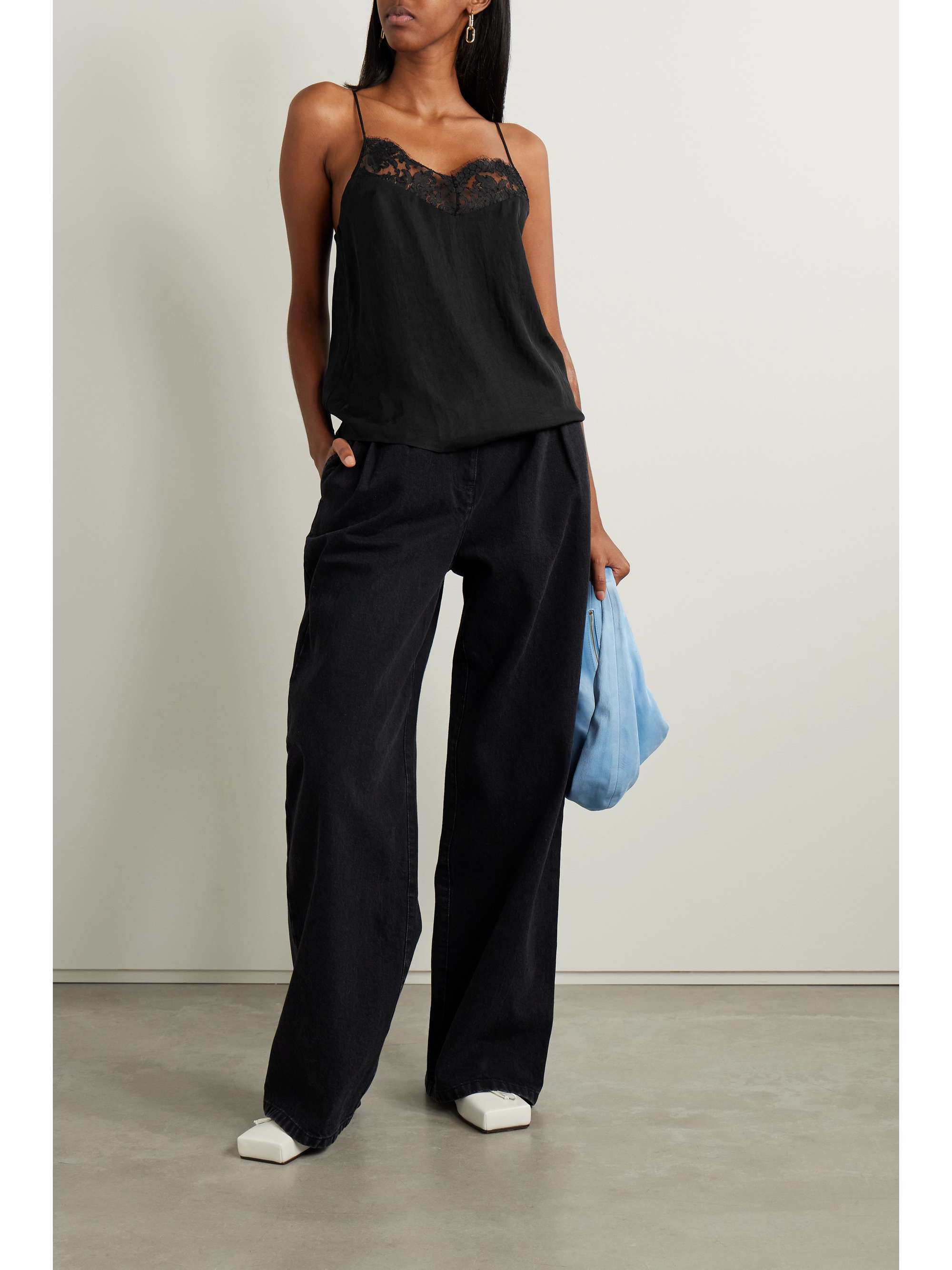 TIBI Lace-trimmed twill camisole