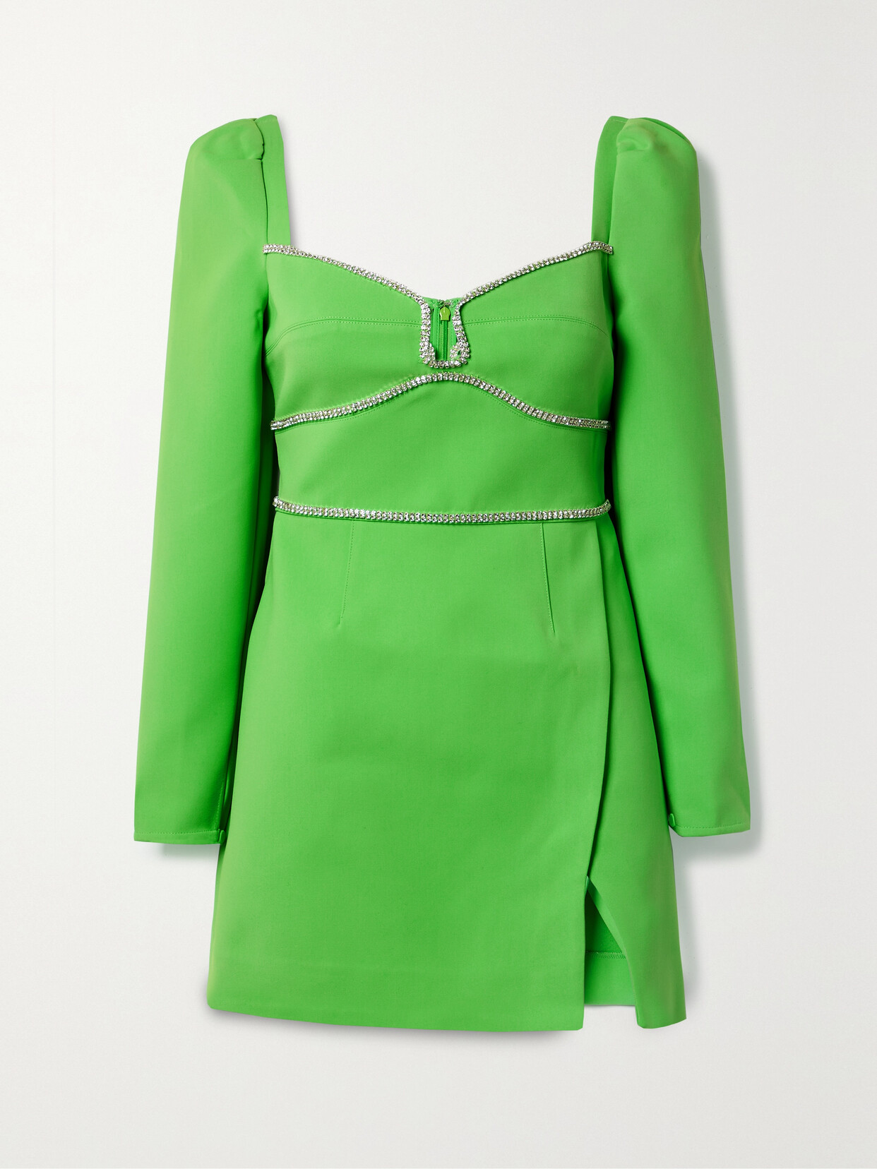 Self-Portrait - Crystal-embellished Crepe Mini Dress - Green