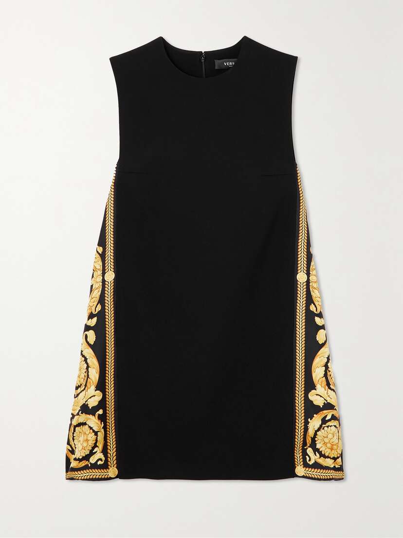 Versace Icons Printed Satin Twill-trimmed Crepe Mini Dress