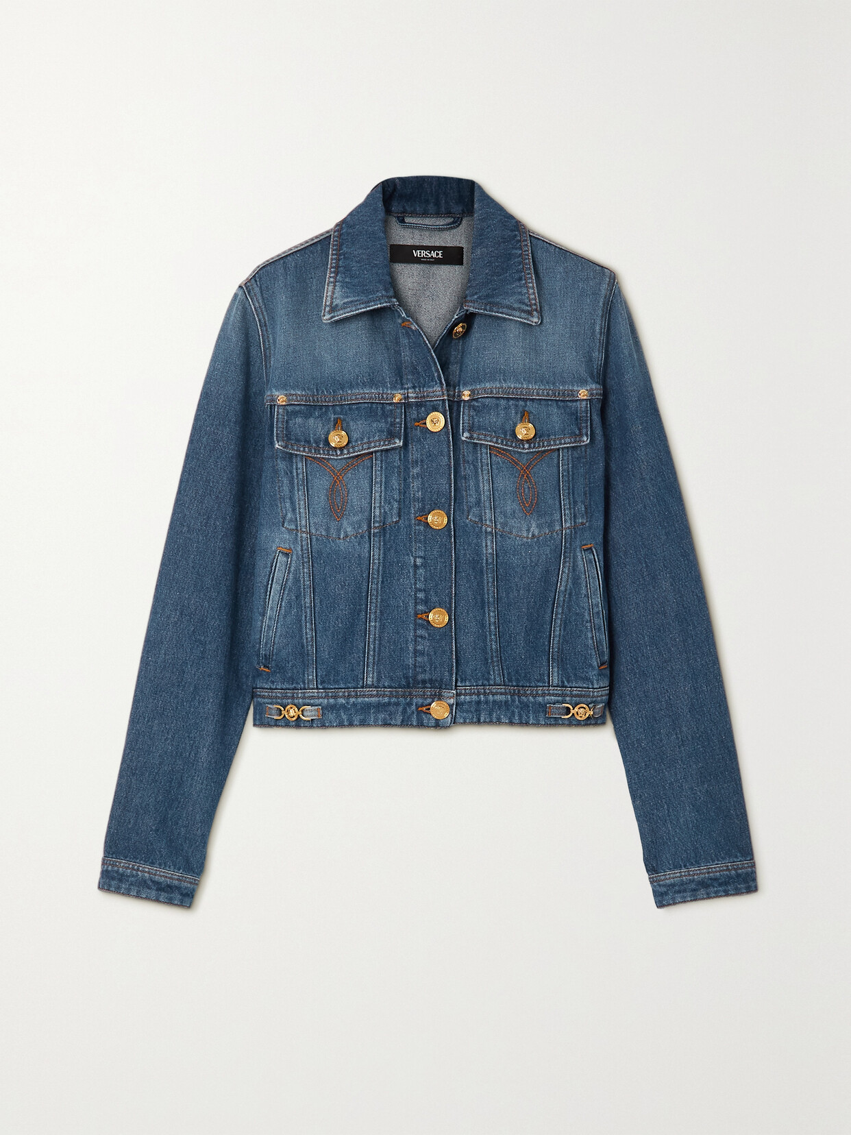 Shop Versace Icons Denim Jacket In Blue