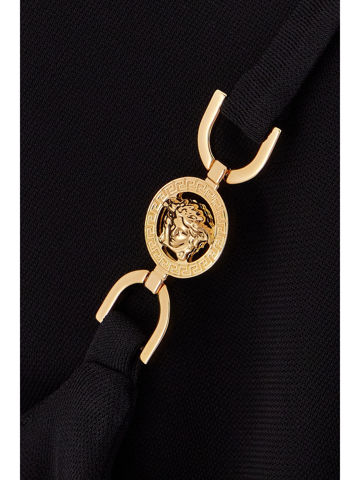 VERSACE ICONS DRAPED CRYSTAL-EMBELLISHED JERSEY MINI DRESS
