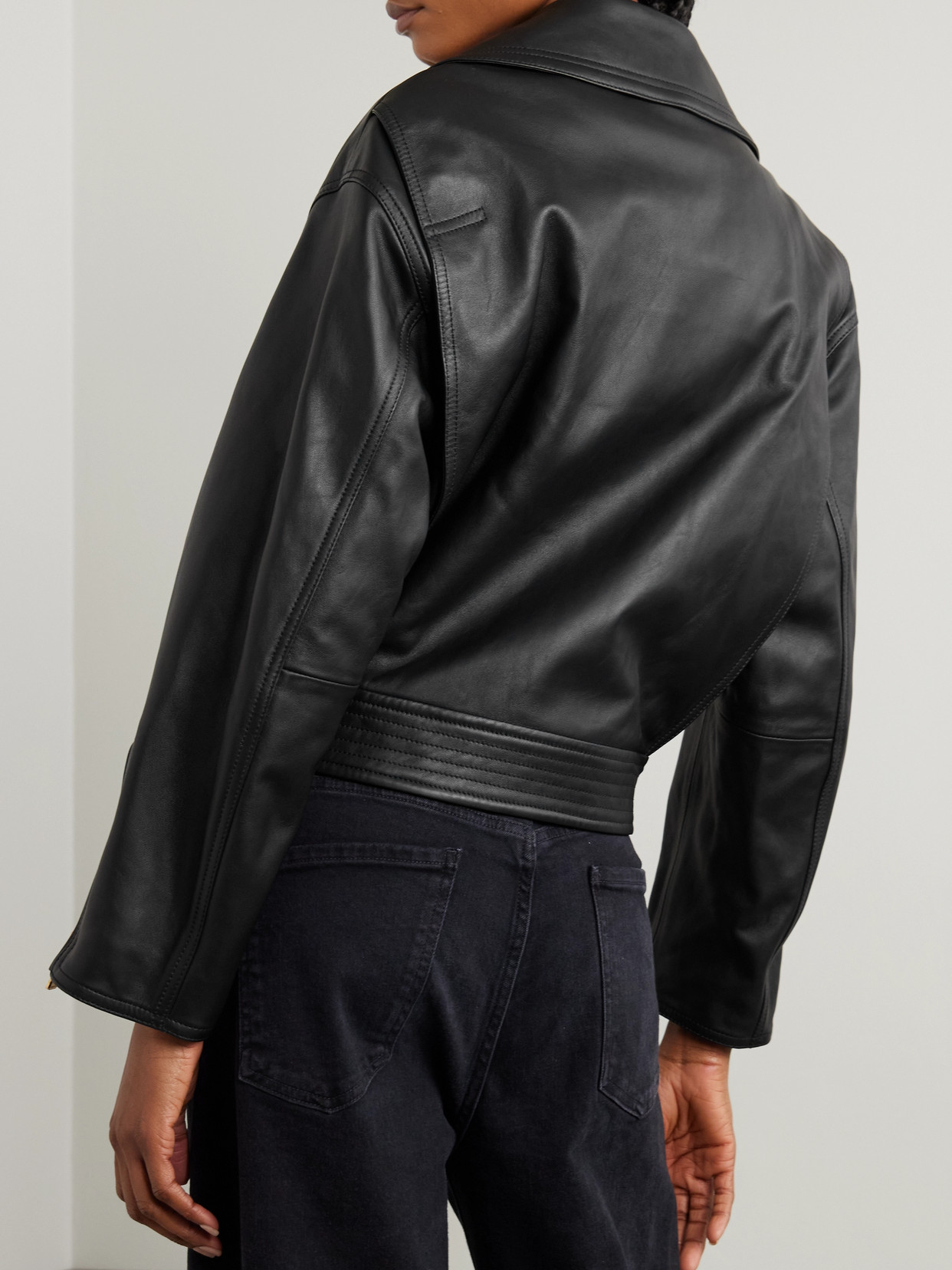 Shop Versace Icons Belted Leather Biker Jacket In Black