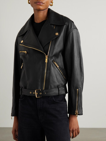 Versace Icons belted leather biker jacket