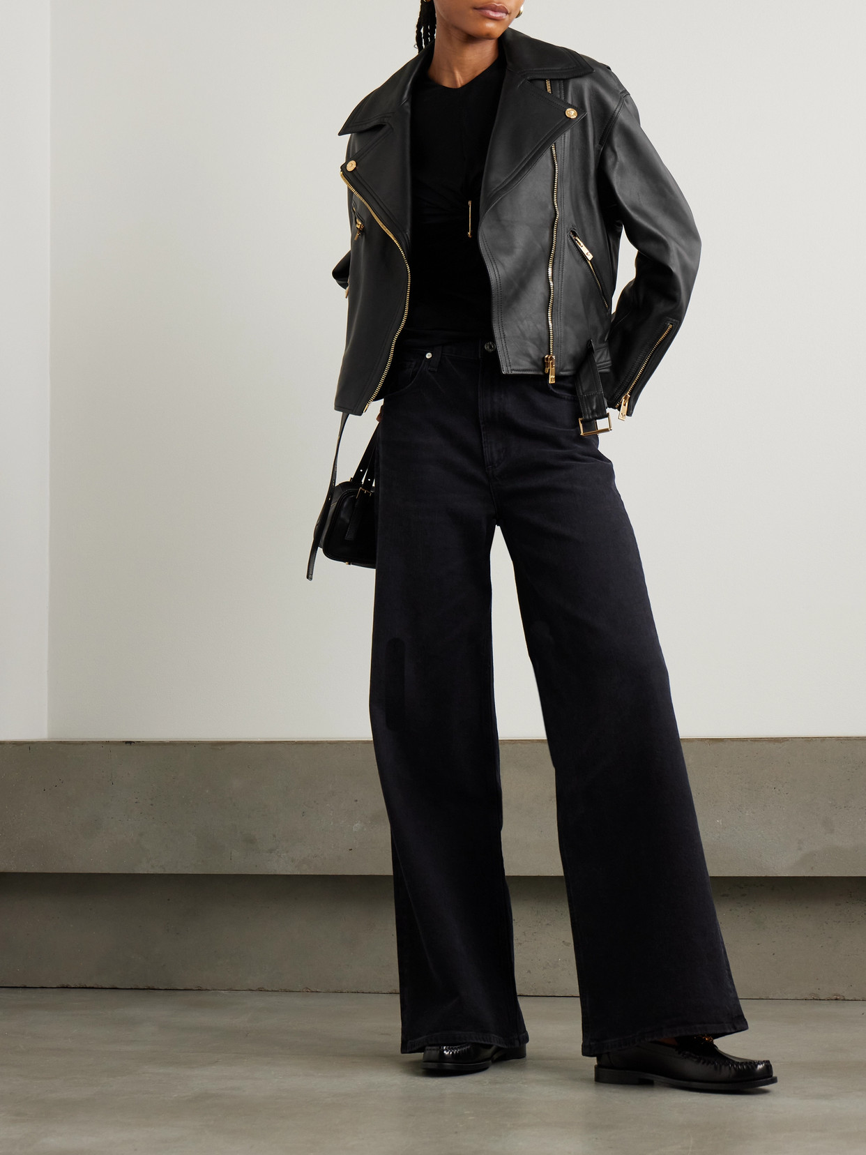 Versace Medusa-embellished Leather Biker Jacket In Black