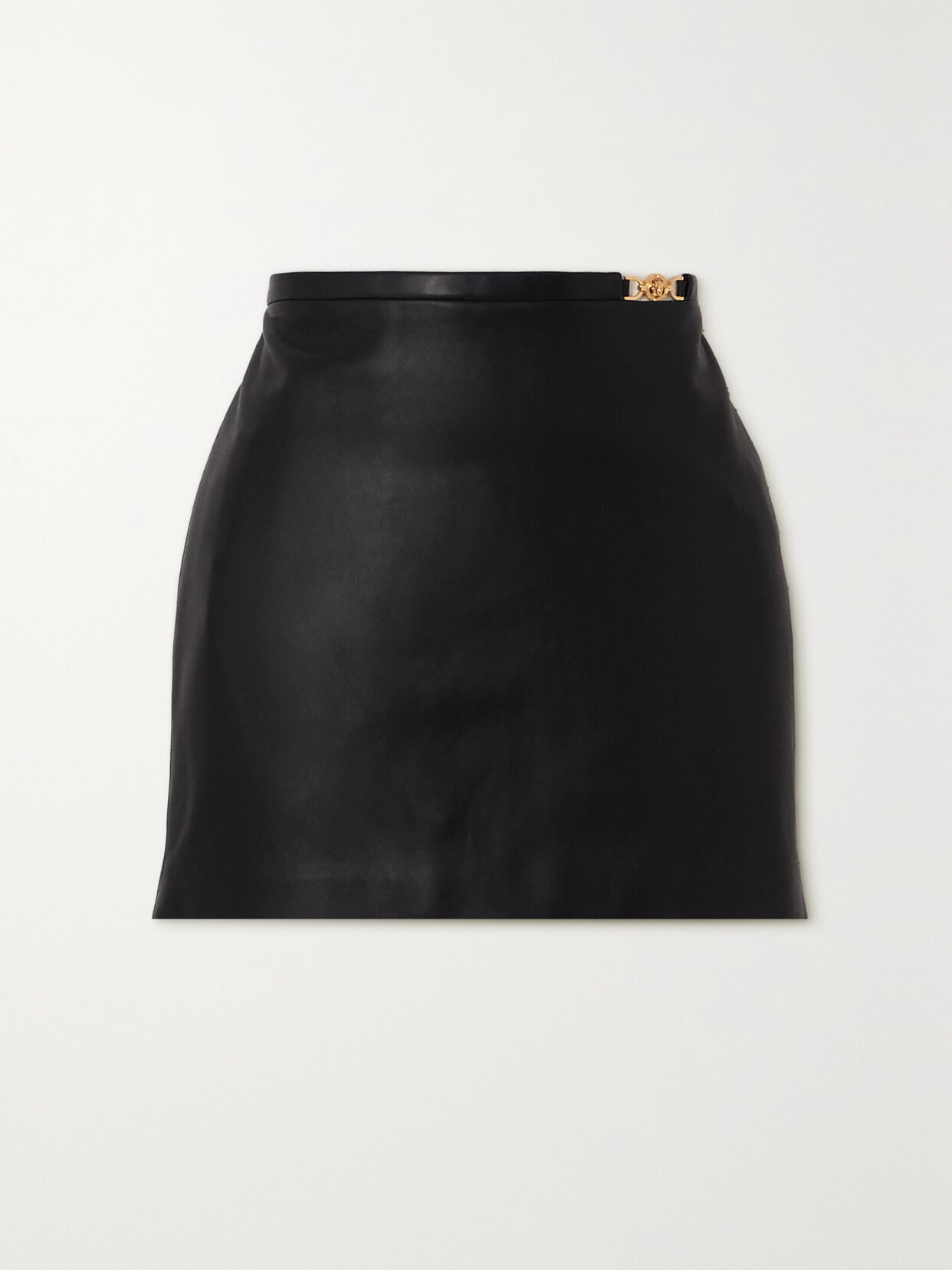 Shop Versace Icons Leather Mini Skirt In Black