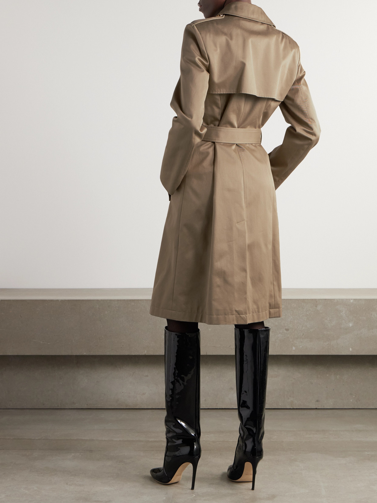 Shop Versace Icons Belted Double-breasted Cotton-gabardine Trench Coat In Neutrals