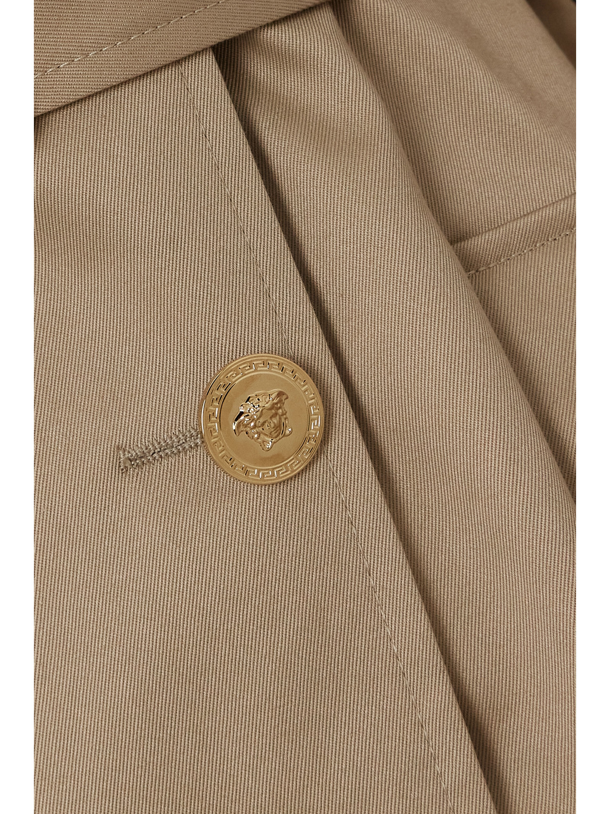 Shop Versace Icons Belted Double-breasted Cotton-gabardine Trench Coat In Neutrals