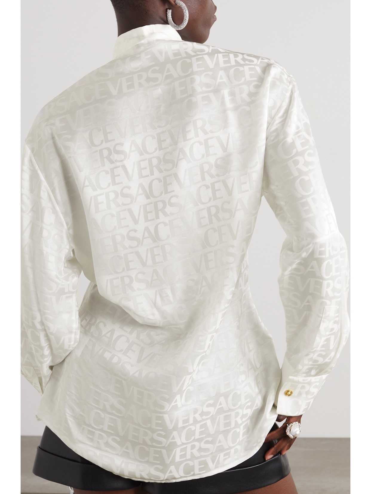 Shop Versace Icons Satin-jacquard Shirt In White