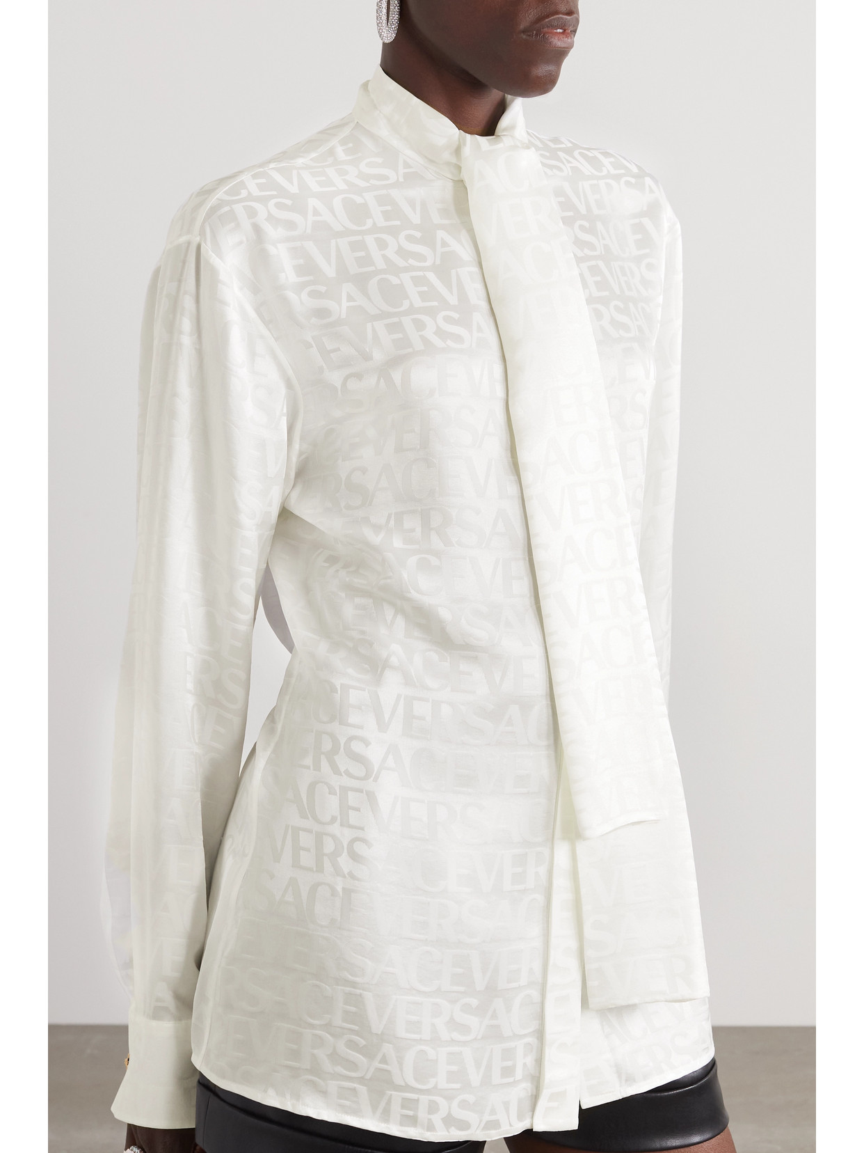 Shop Versace Icons Satin-jacquard Shirt In White