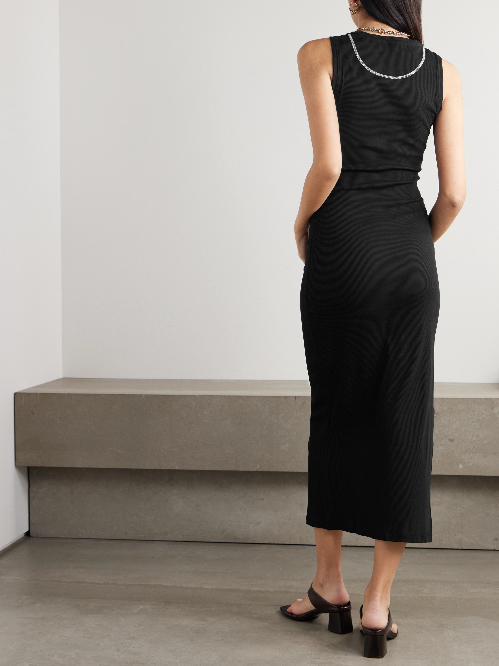 Loewe Anagram embroidered ribbed cotton-jersey midi dress