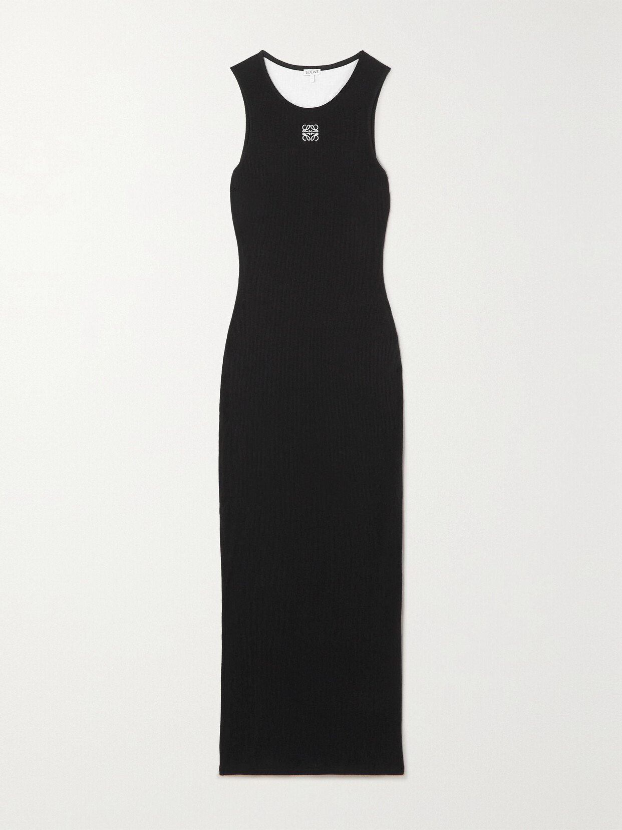 Loewe Anagram Embroidered Ribbed Cotton-jersey Midi Dress In Black