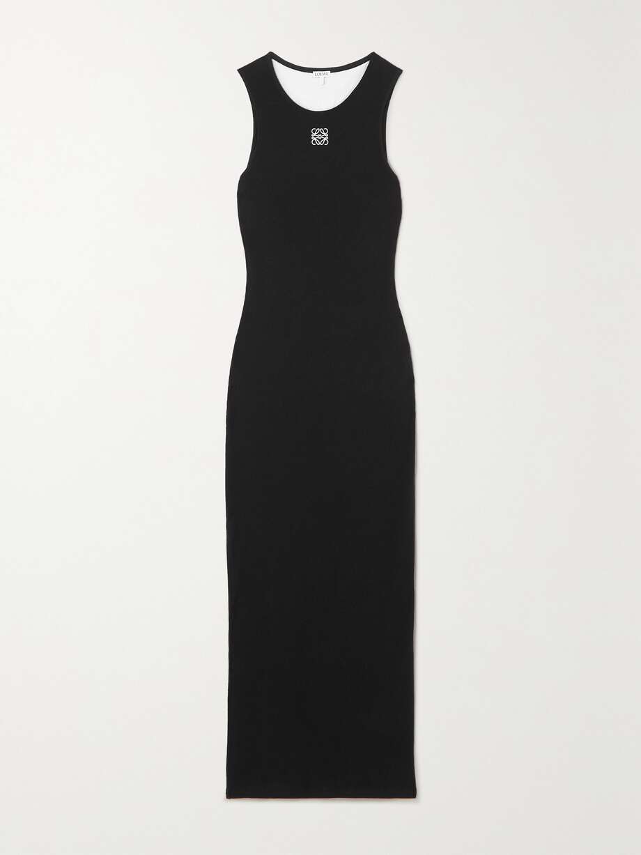 anagram embroidered ribbed cotton-jersey midi dress
