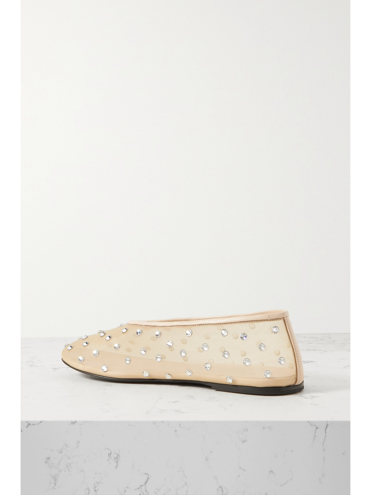 Shop Khaite Marcy Crystal-embellished Mesh Ballet Flats In Neutrals