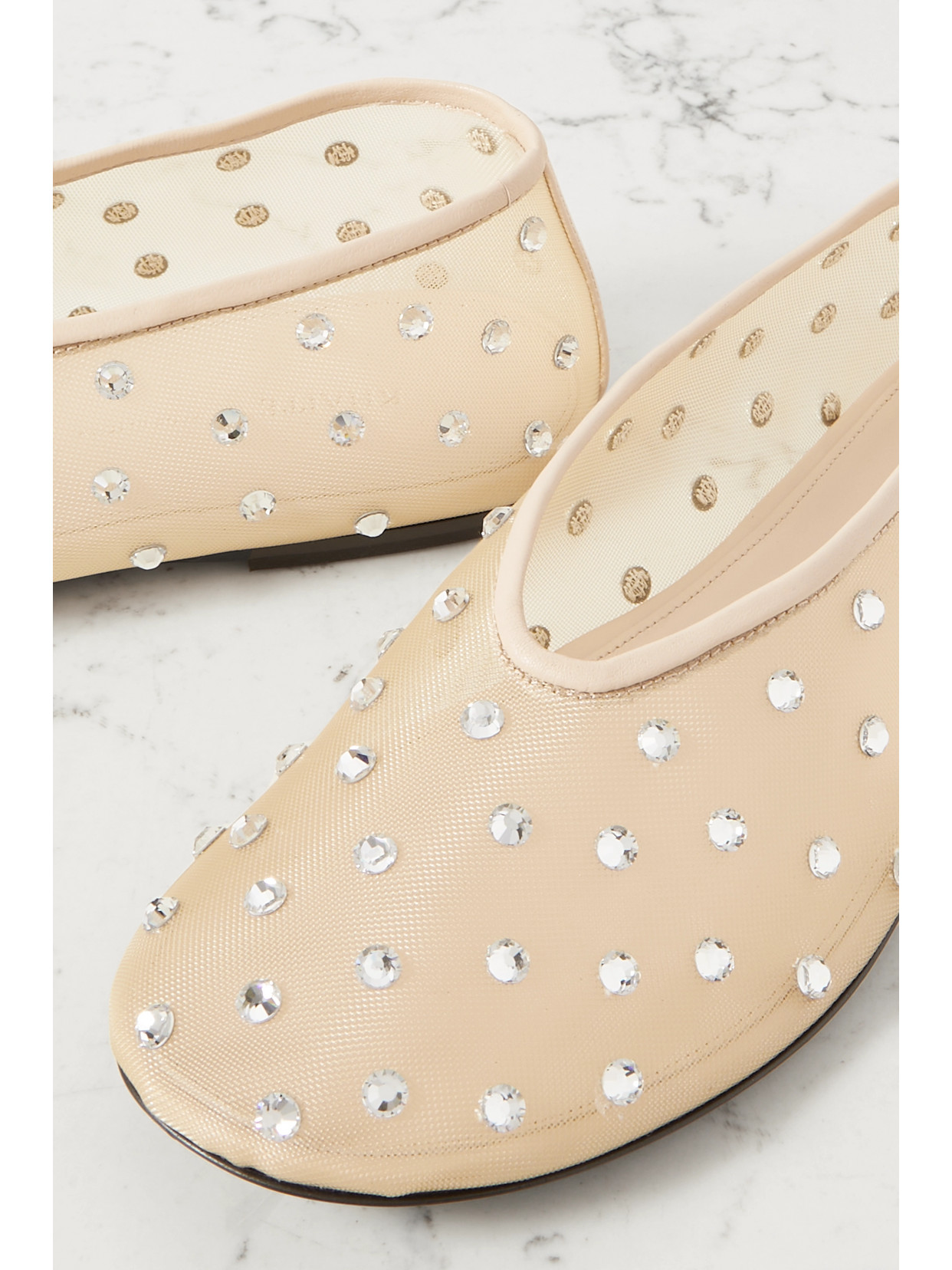 Shop Khaite Marcy Crystal-embellished Mesh Ballet Flats In Neutrals