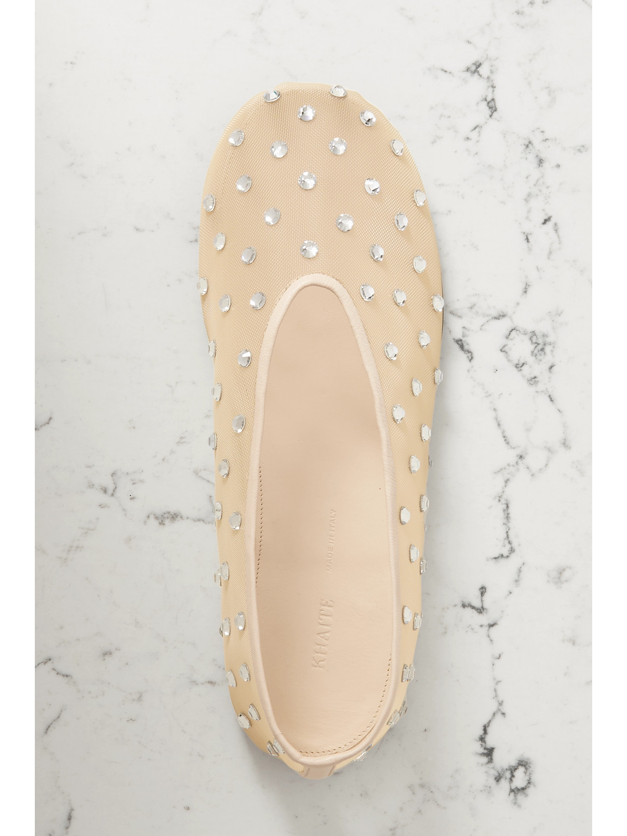 Shop Khaite Marcy Crystal-embellished Mesh Ballet Flats In Neutrals