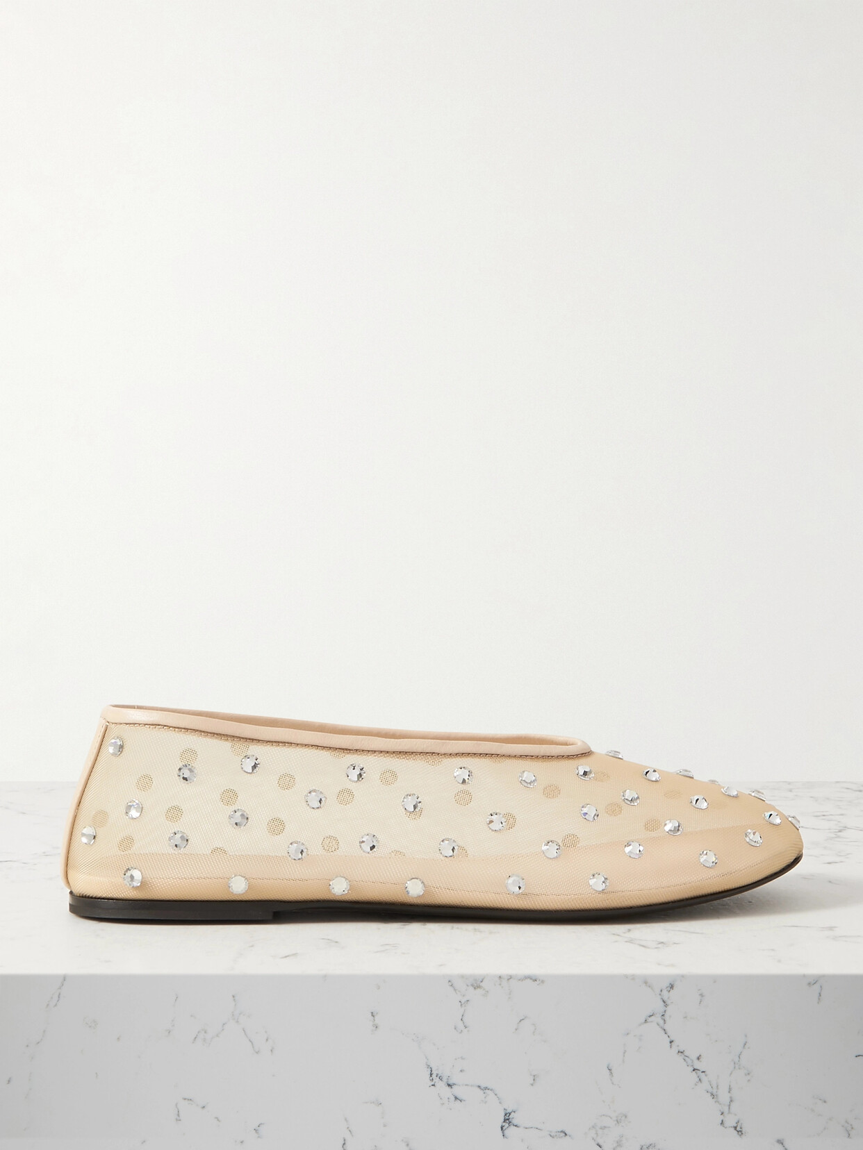 Shop Khaite Marcy Crystal-embellished Mesh Ballet Flats In Neutrals