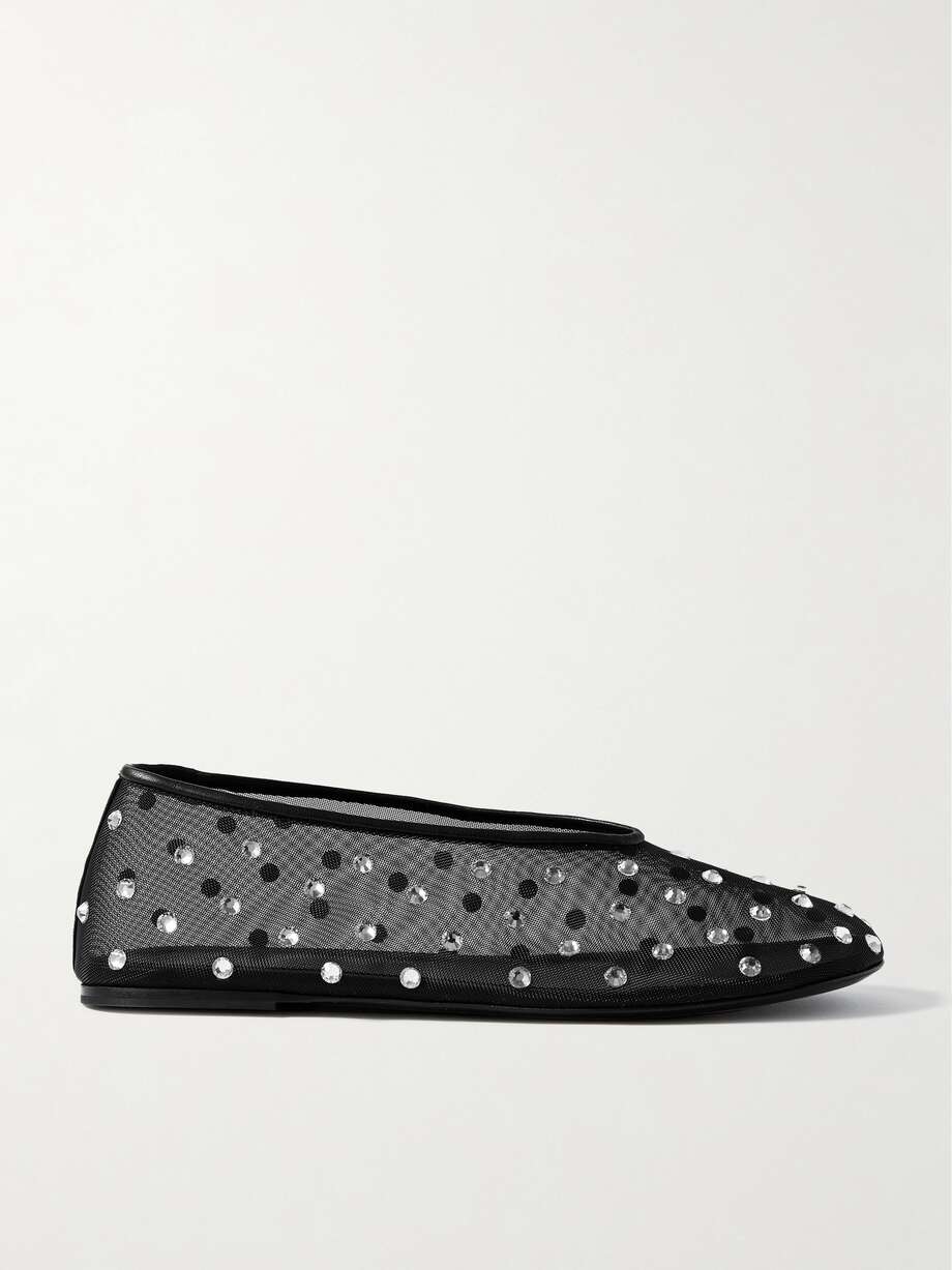 Khaite updates its signature 'Marcy' ballet flats with sparkling crystals, giving them a glamorous feel. They've been made in Italy from sheer mesh and have high-cut vamps and rounded toes.