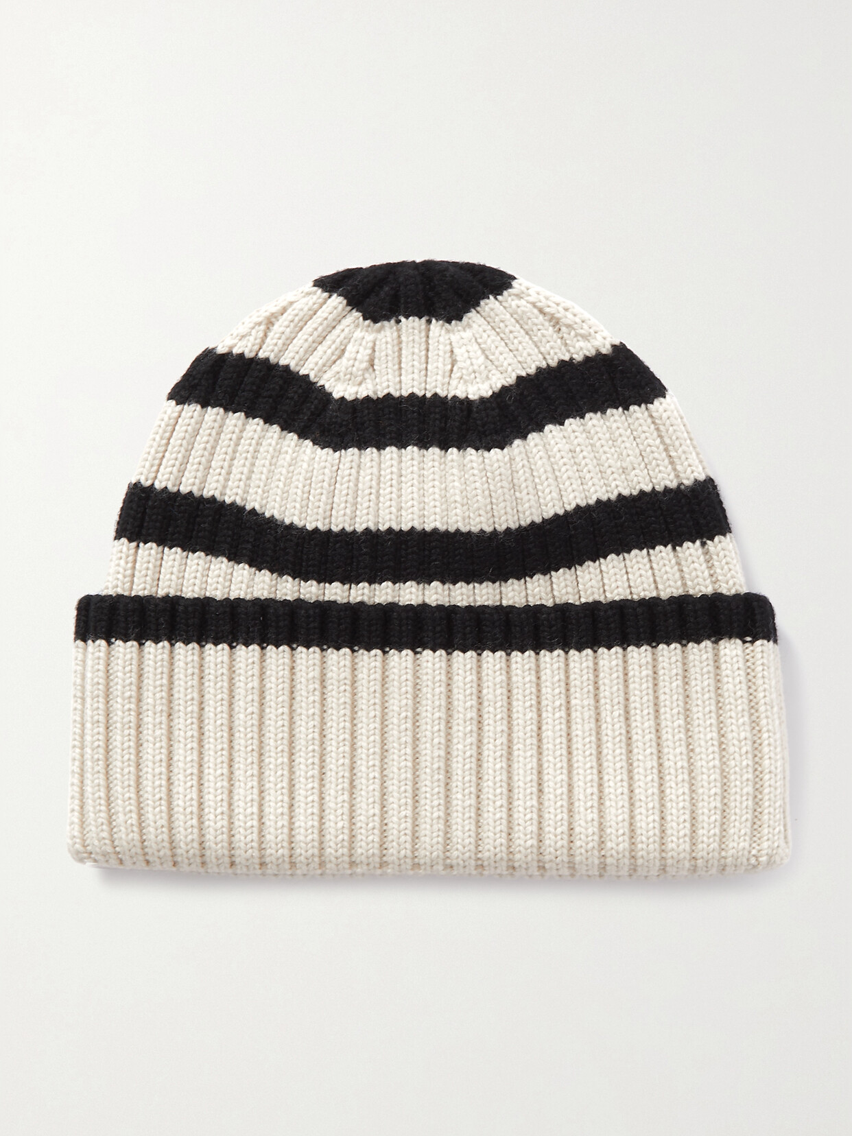 Totême Striped Ribbed-knit Wool Beanie In Ivory