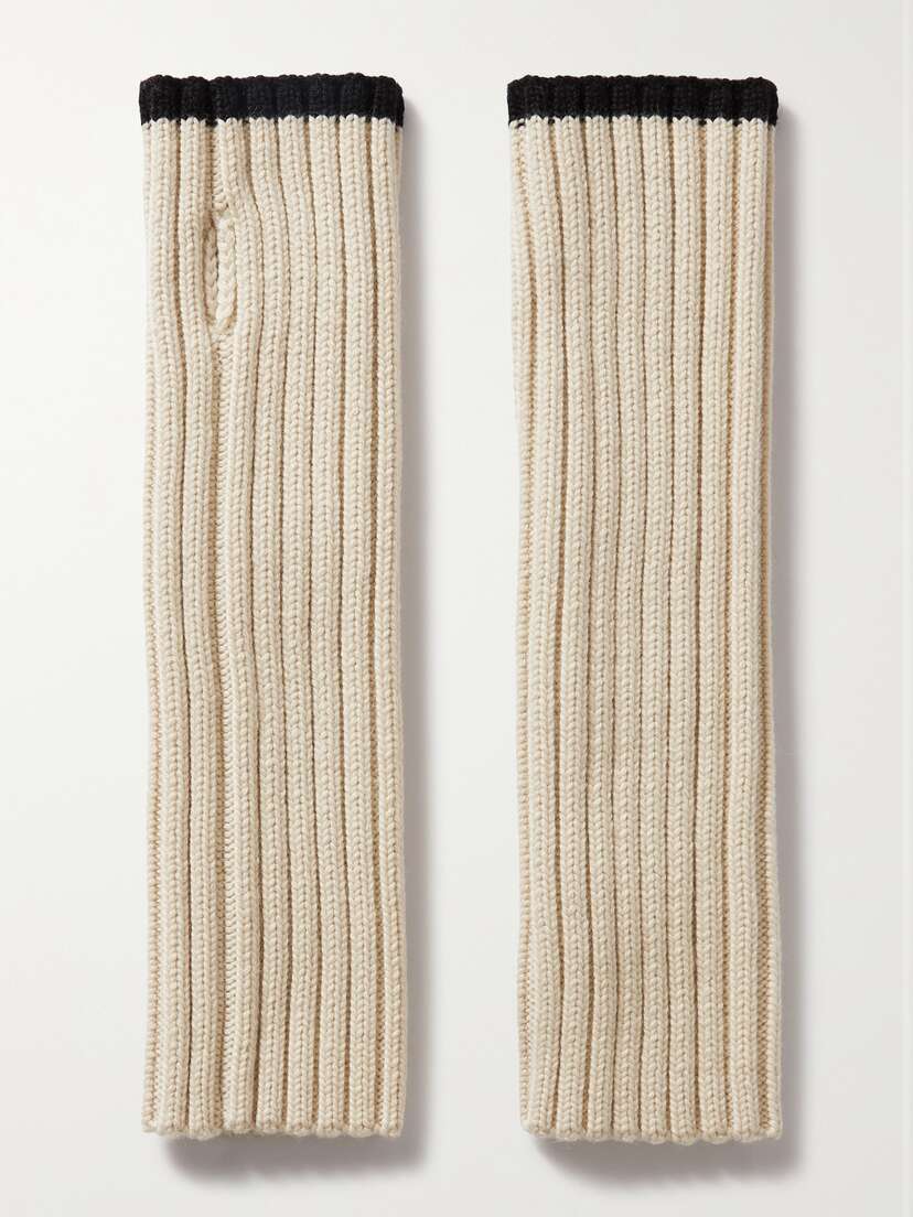 TOTEME Two-tone Ribbed Wool Fingerless Gloves