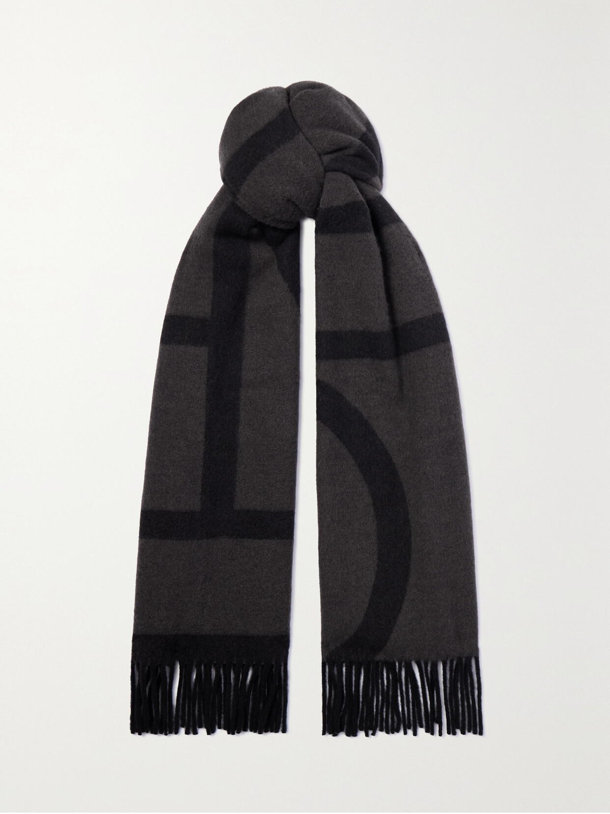 Totême Fringed Jacquard-knit Wool Scarf In Gray