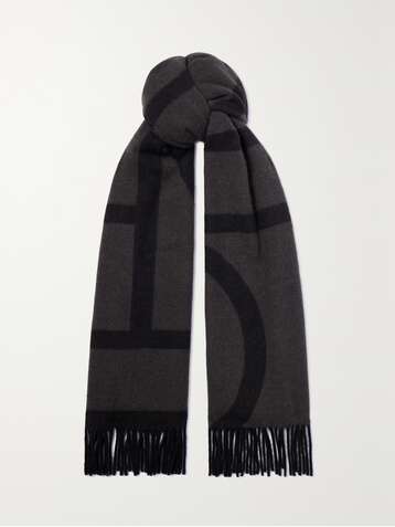 TOTEME - monogram-jacquard Wool Scarf - Womens - Brown Multi