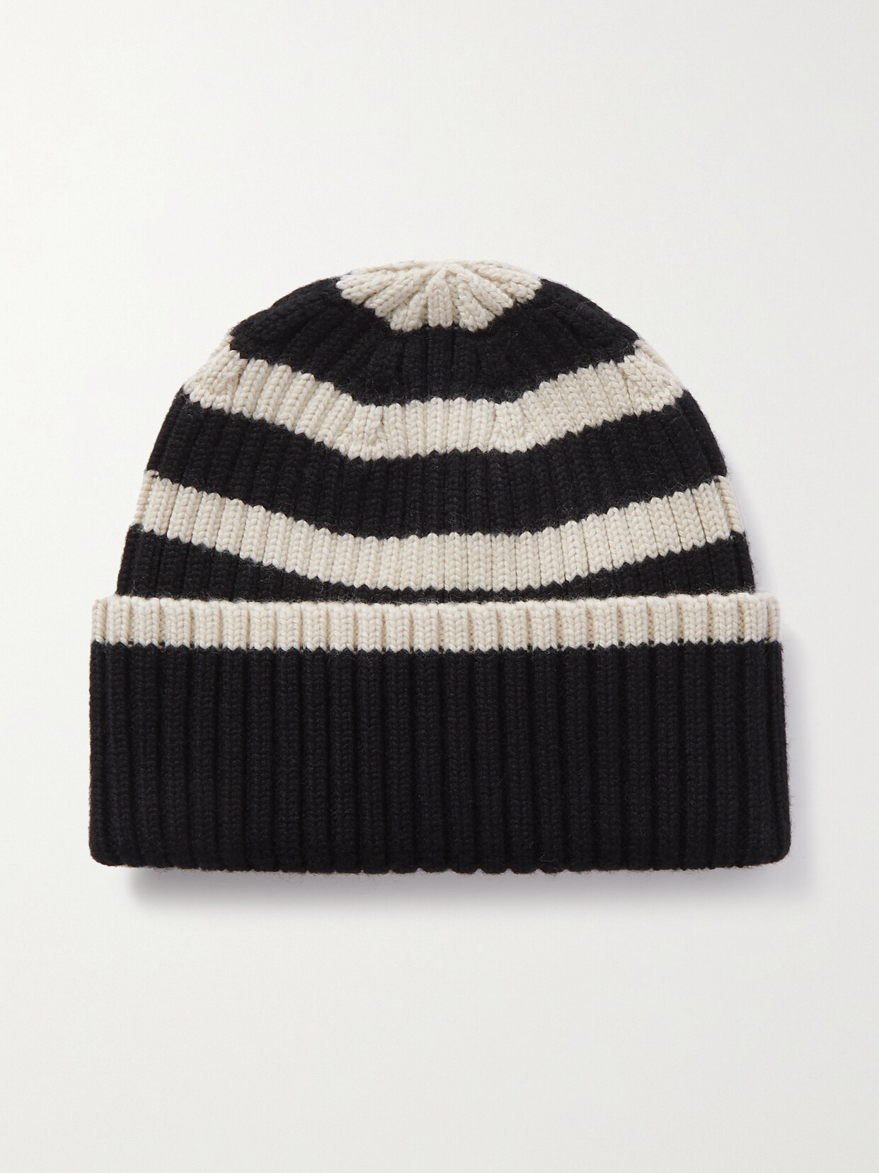 TOTEME - Striped Ribbed-knit Wool Beanie - Black