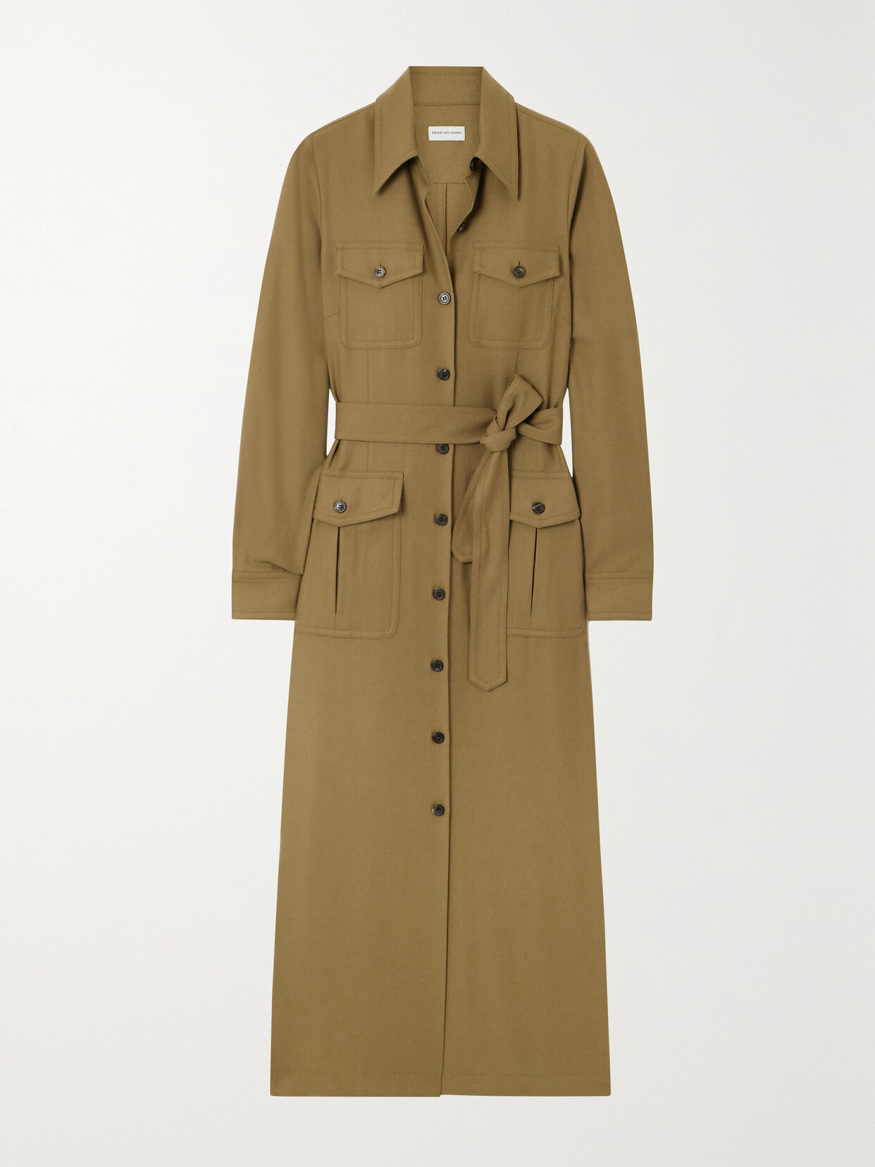 Dries Van Noten - Belted Wool-blend Twill Midi Shirt Dress - Brown