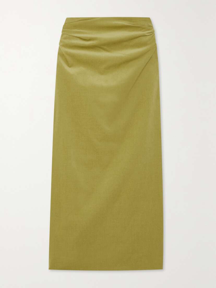 Dries Van Noten Ruched Cotton-velvet Midi Skirt